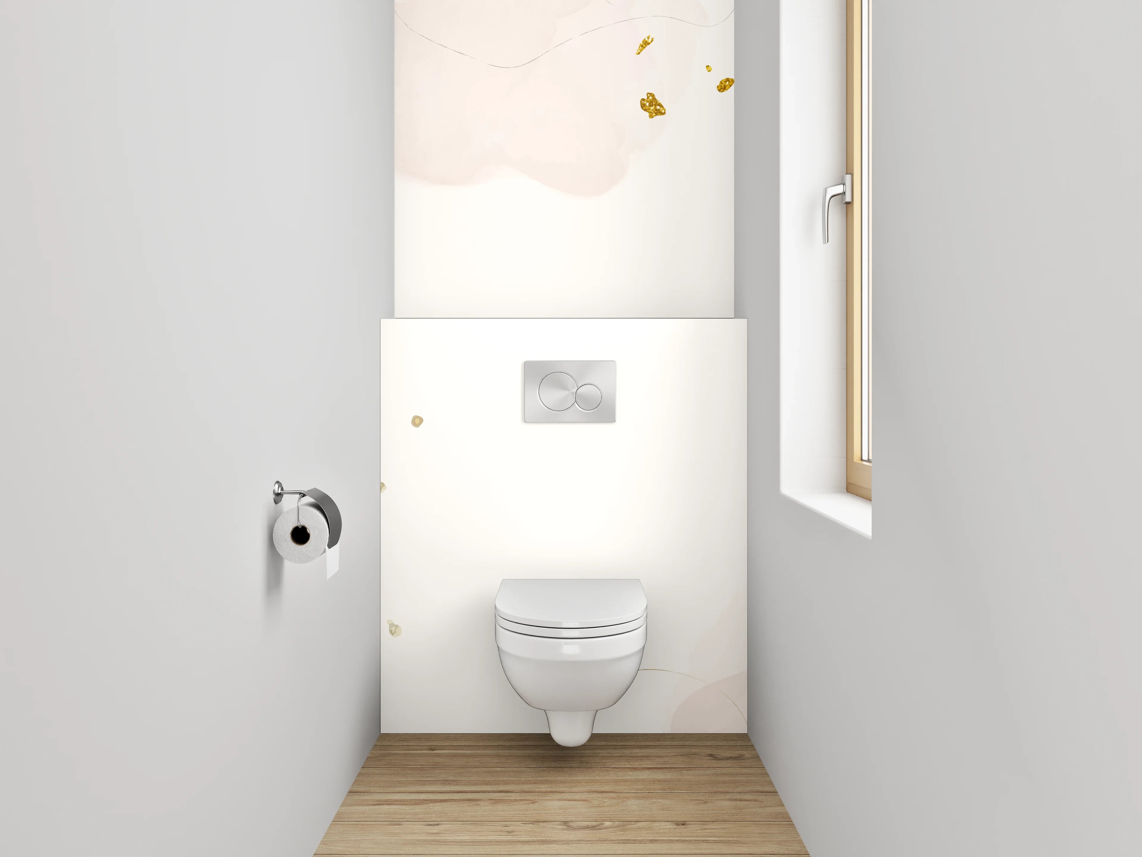 WC-Rückwand - Aquarell Lineart mit goldenen Akzenten