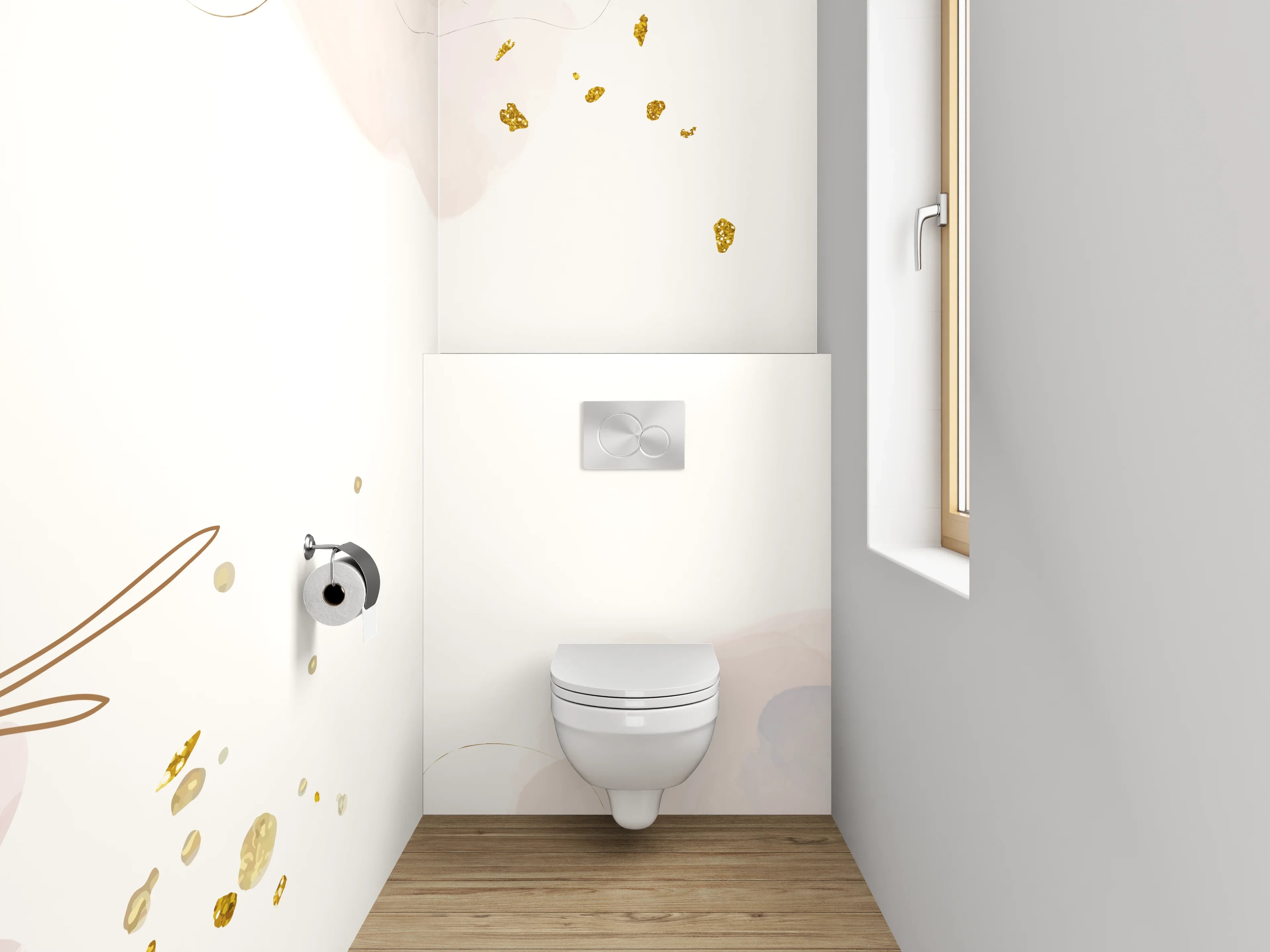 WC-Rückwand - Aquarell Lineart mit goldenen Akzenten