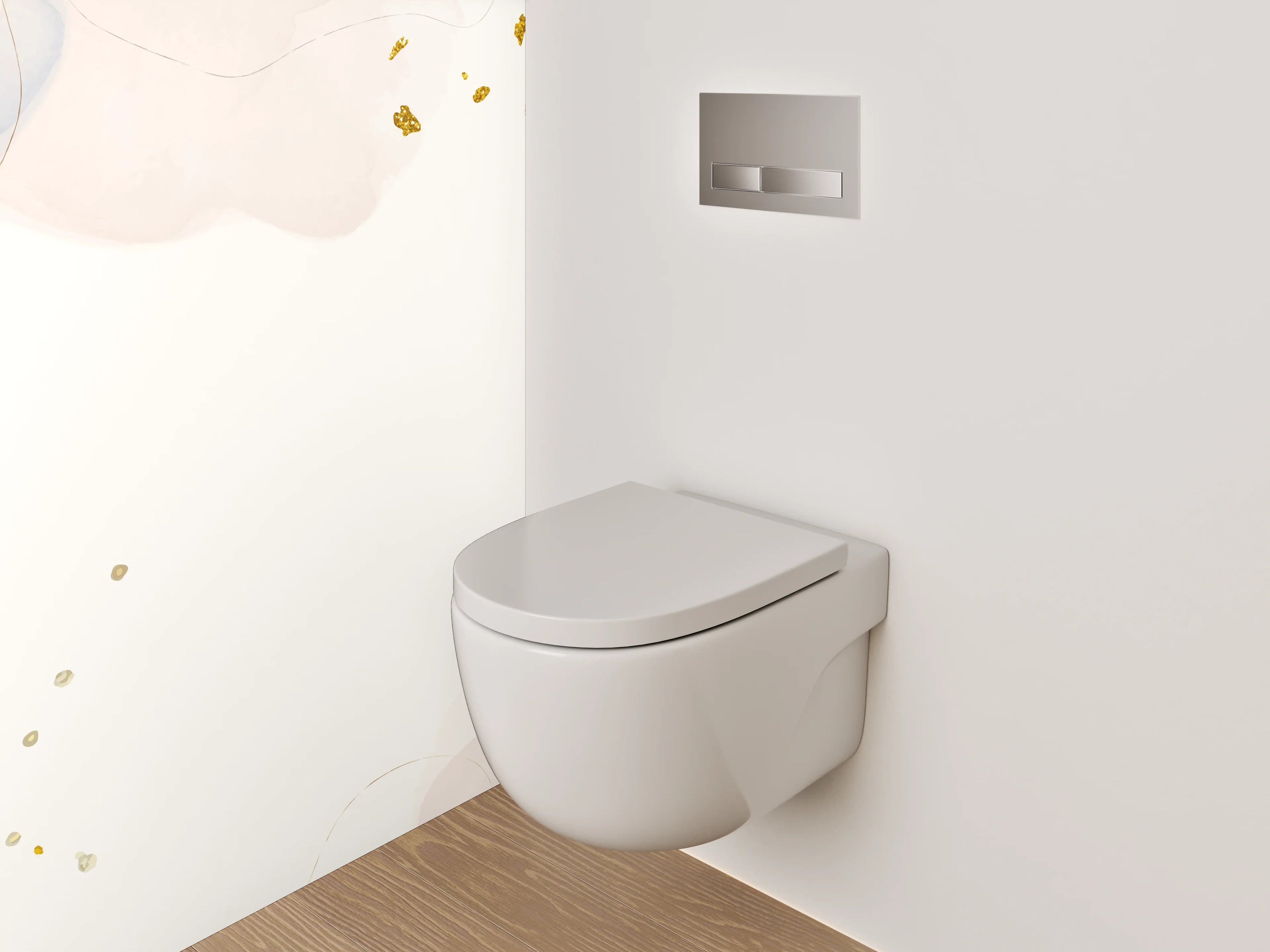 WC-Rückwand - Aquarell Lineart mit goldenen Akzenten