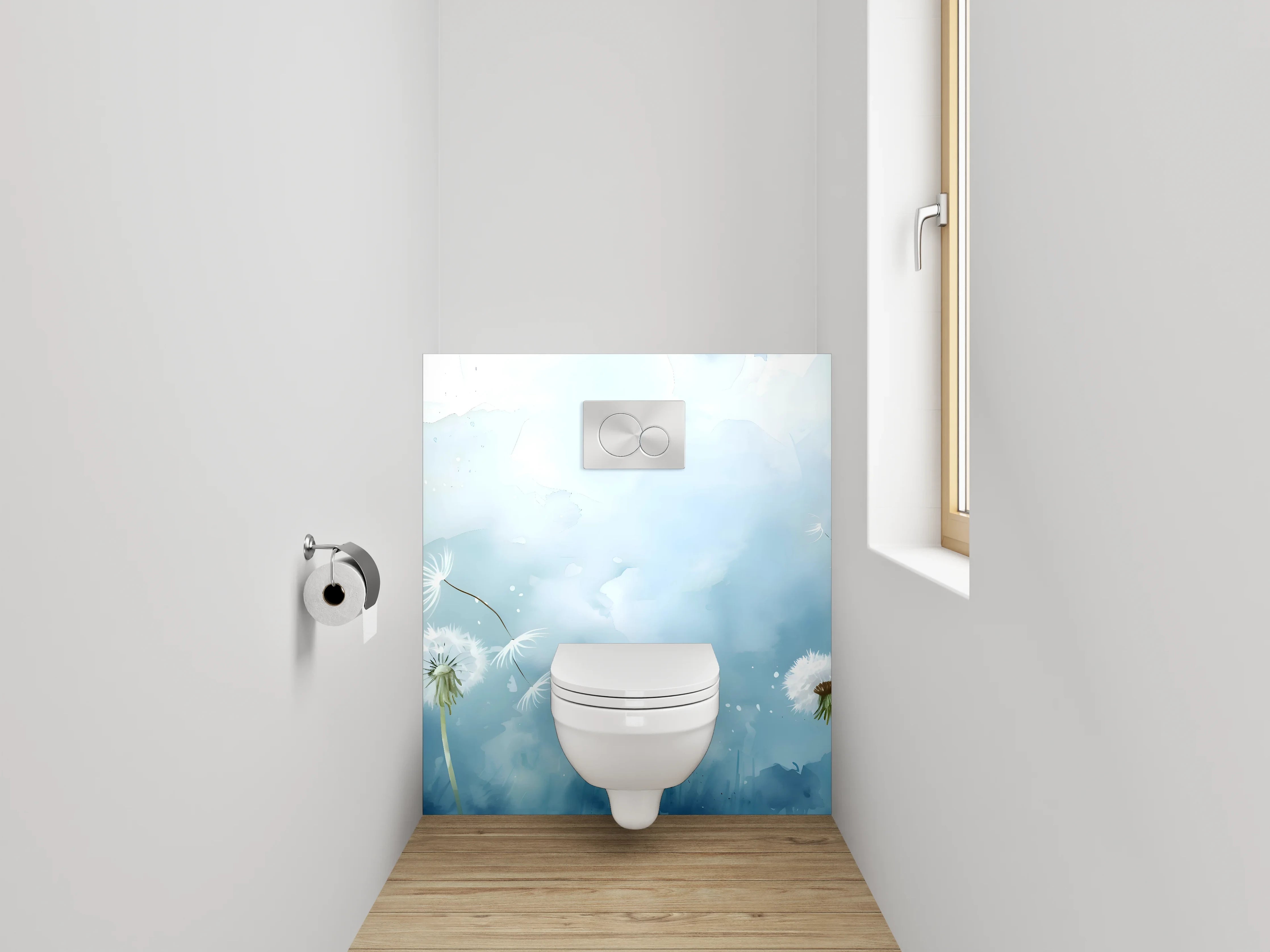 WC-Rückwand - Aquarell Löwenzahnwiese mit Himmel