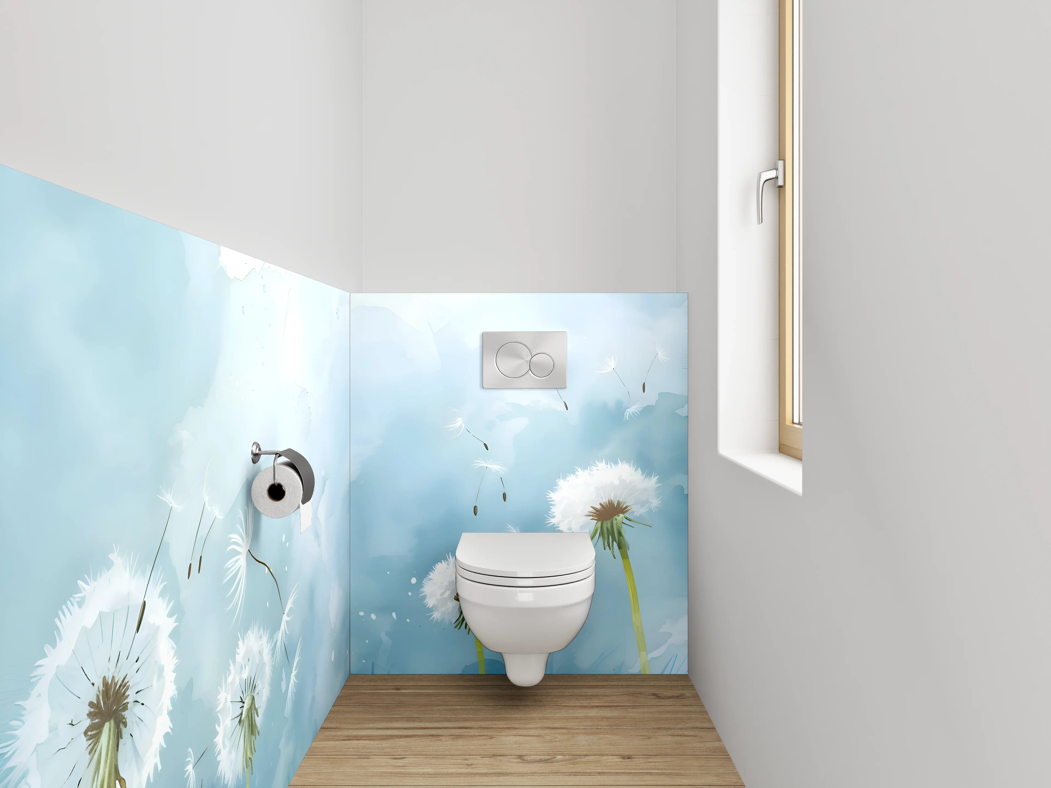 WC-Rückwand - Aquarell Löwenzahnwiese mit Himmel