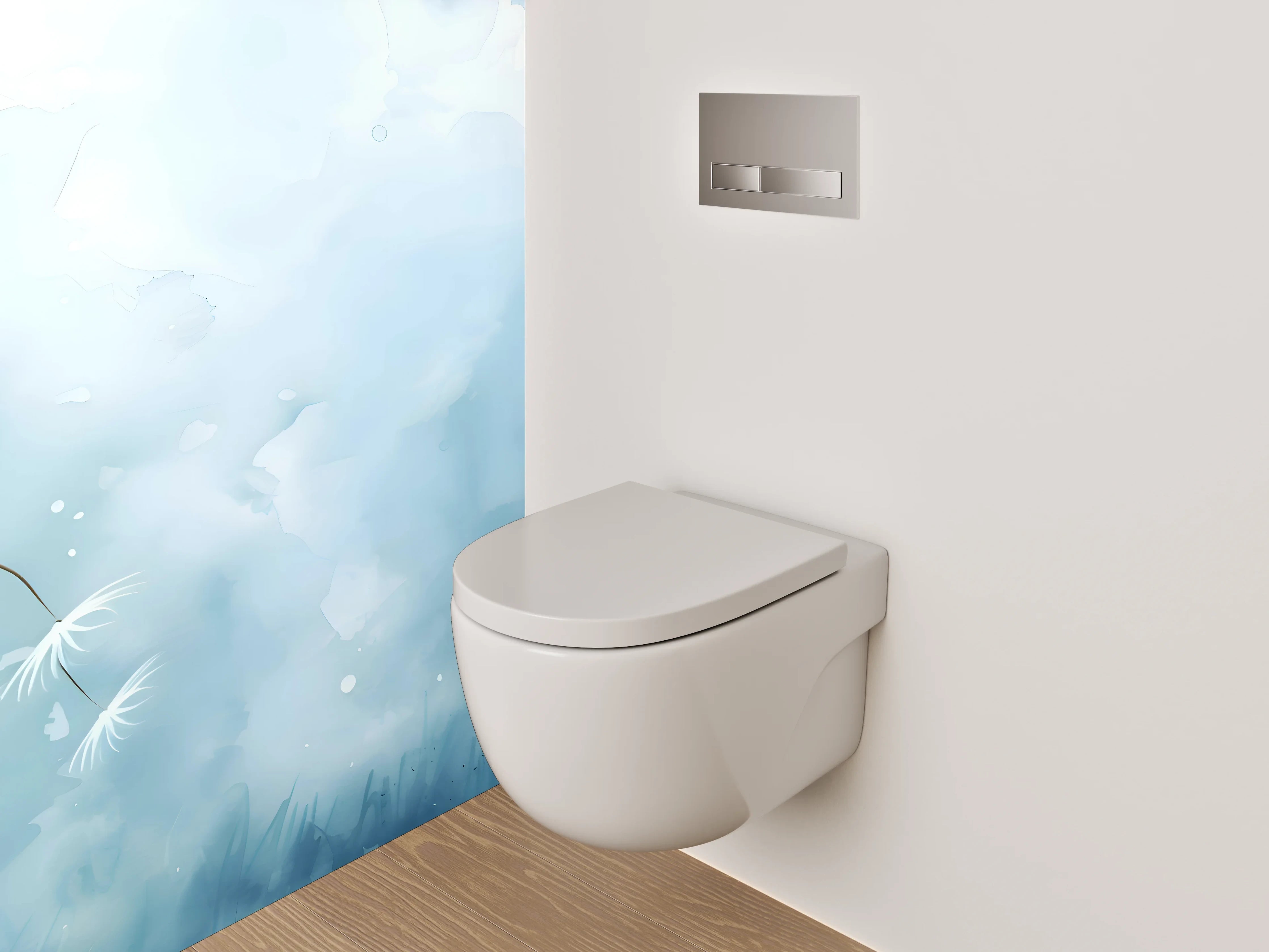 WC-Rückwand - Aquarell Löwenzahnwiese mit Himmel
