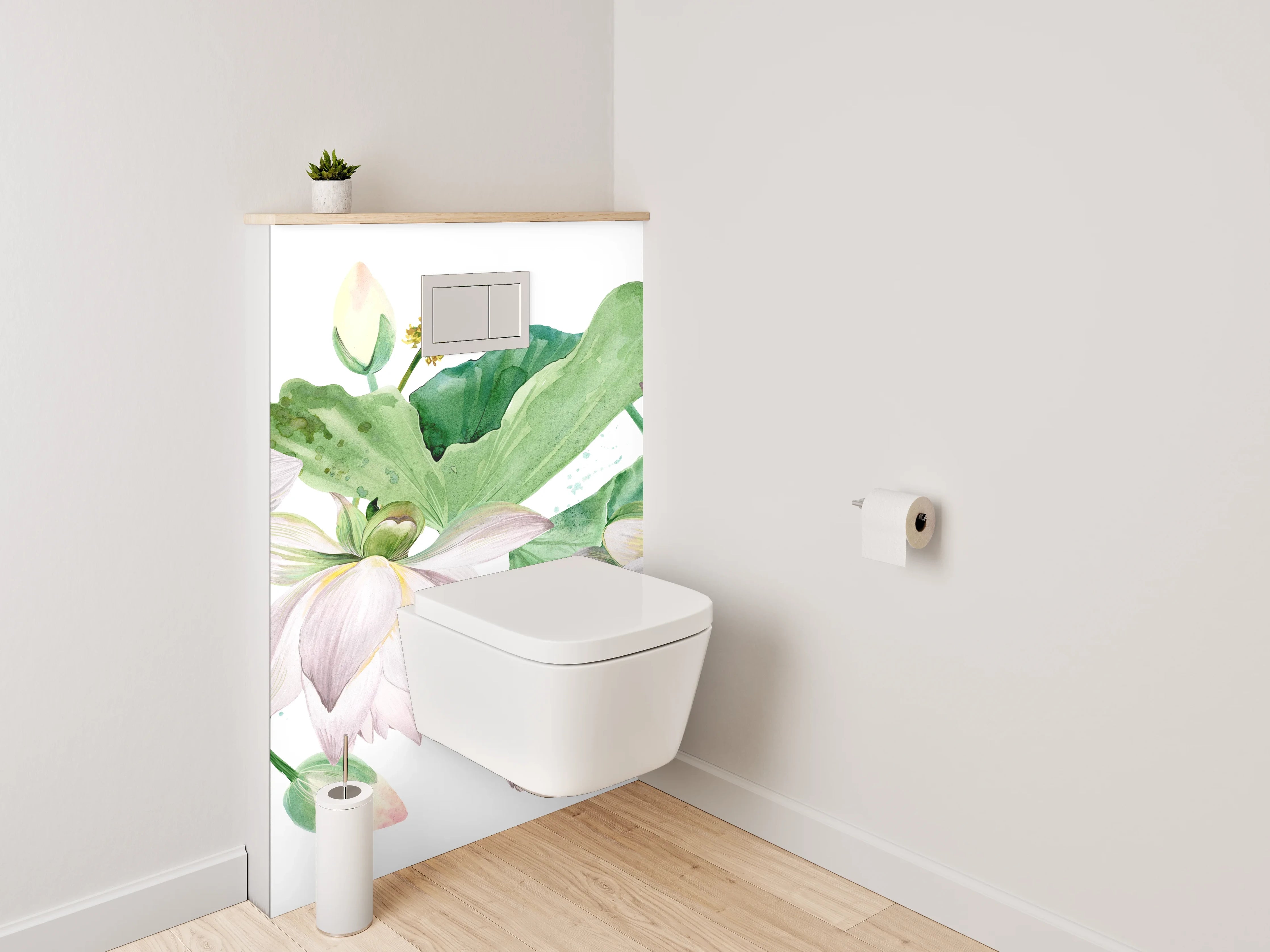 WC-Rückwand - Aquarell Lotusblüten Weiß Grün Rosa