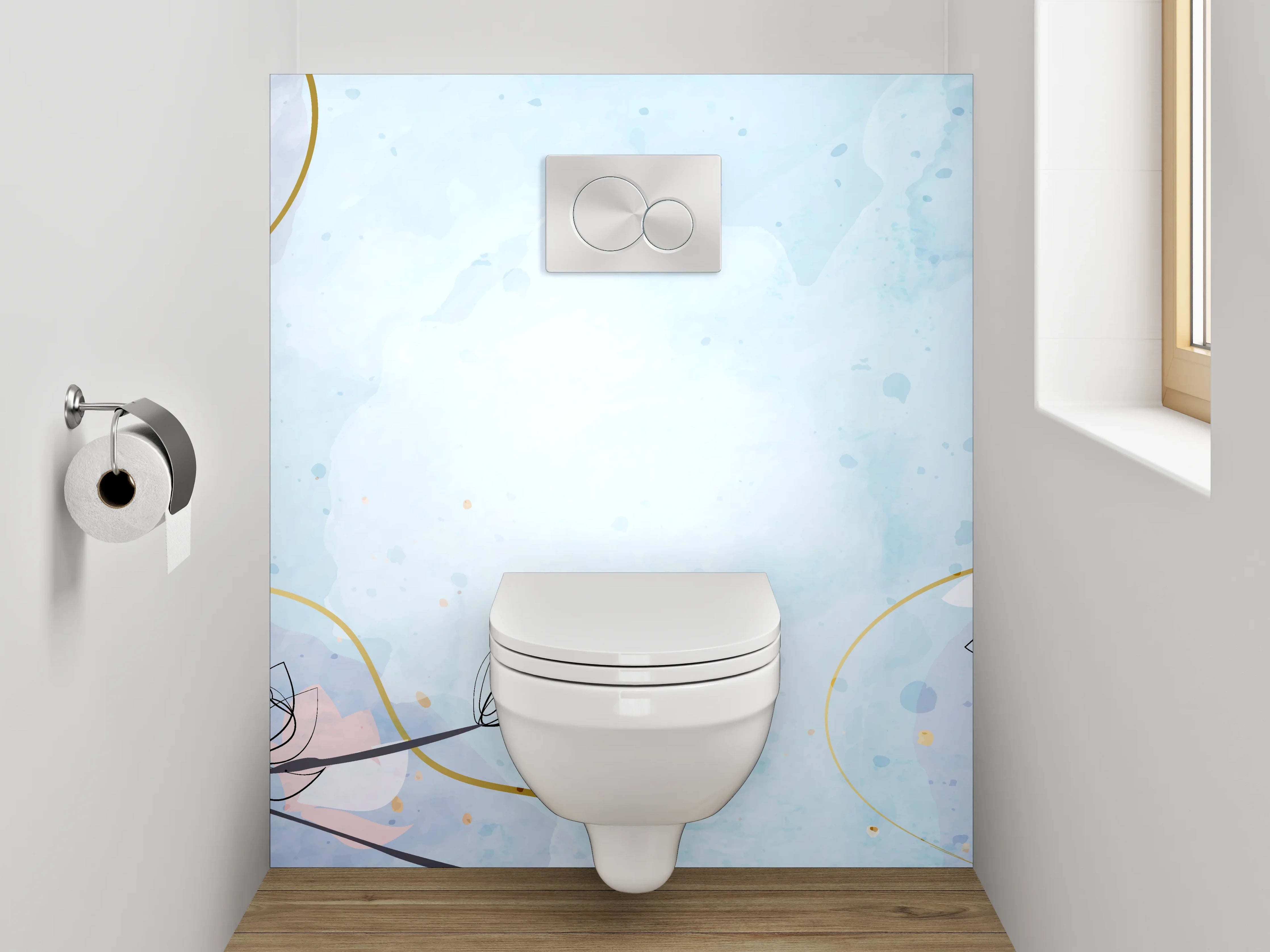 WC-Rückwand - Aquarell Magnolie Line Art Pastell
