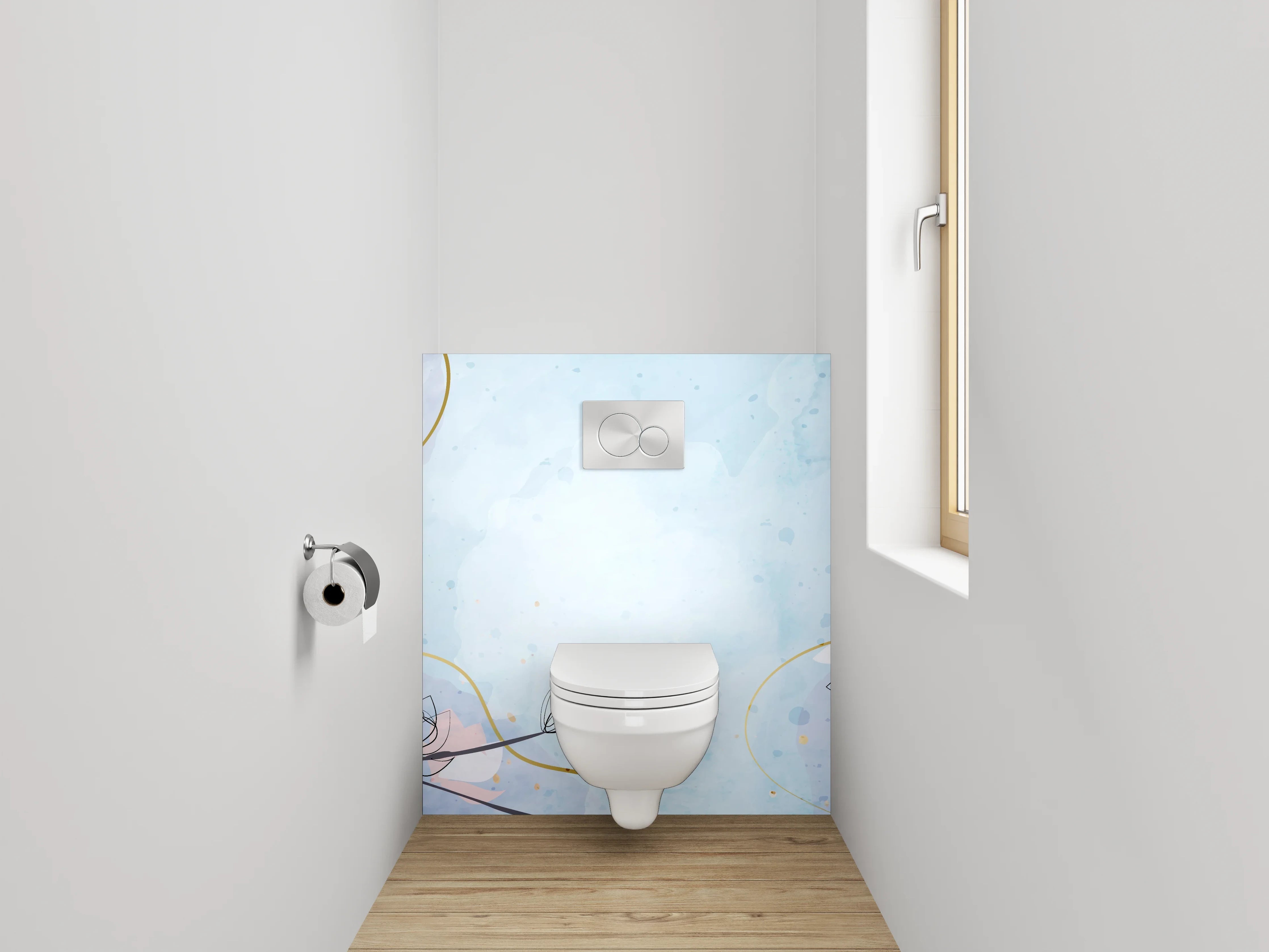 WC-Rückwand - Aquarell Magnolie Line Art Pastell