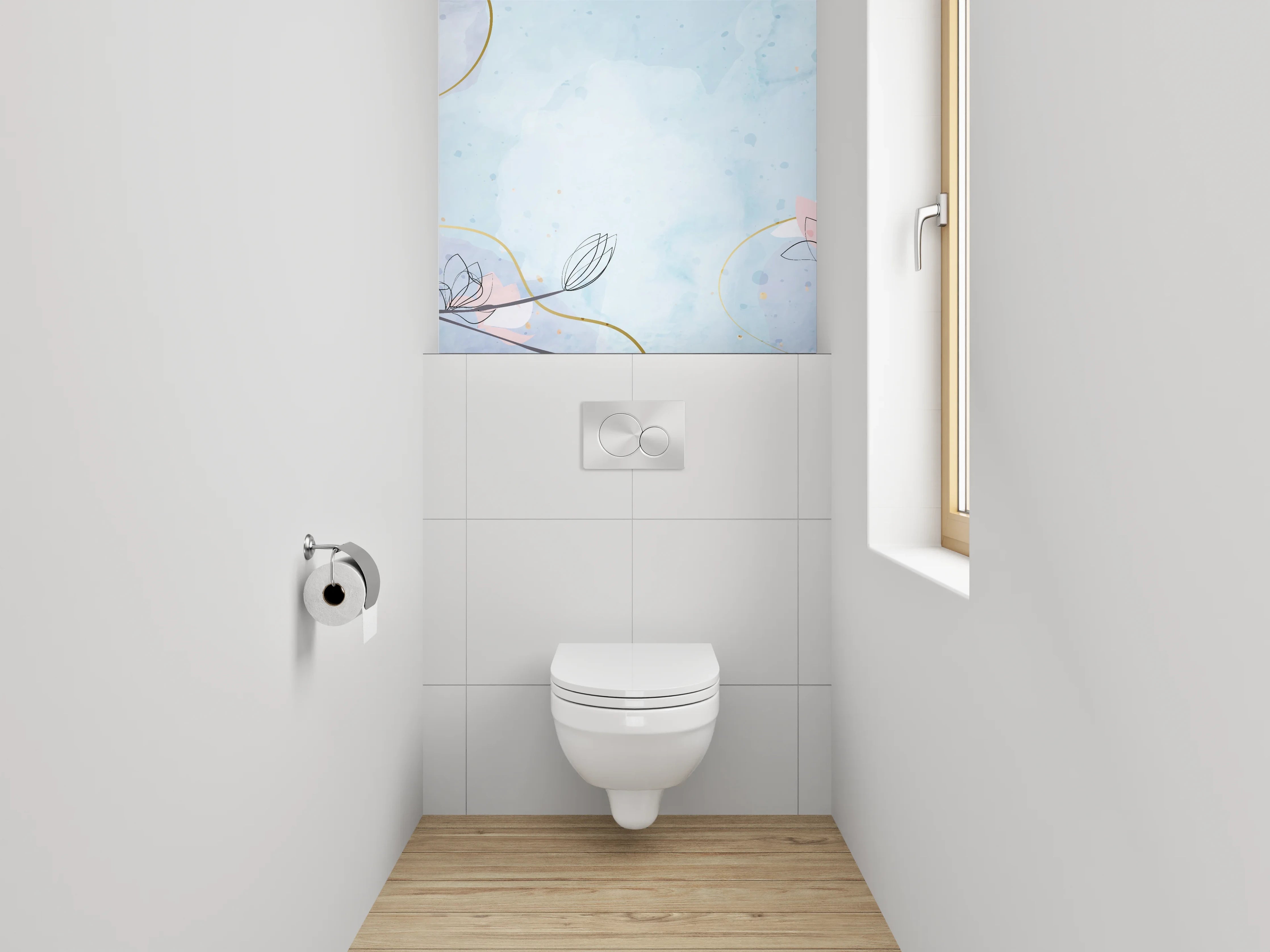WC-Rückwand - Aquarell Magnolie Line Art Pastell