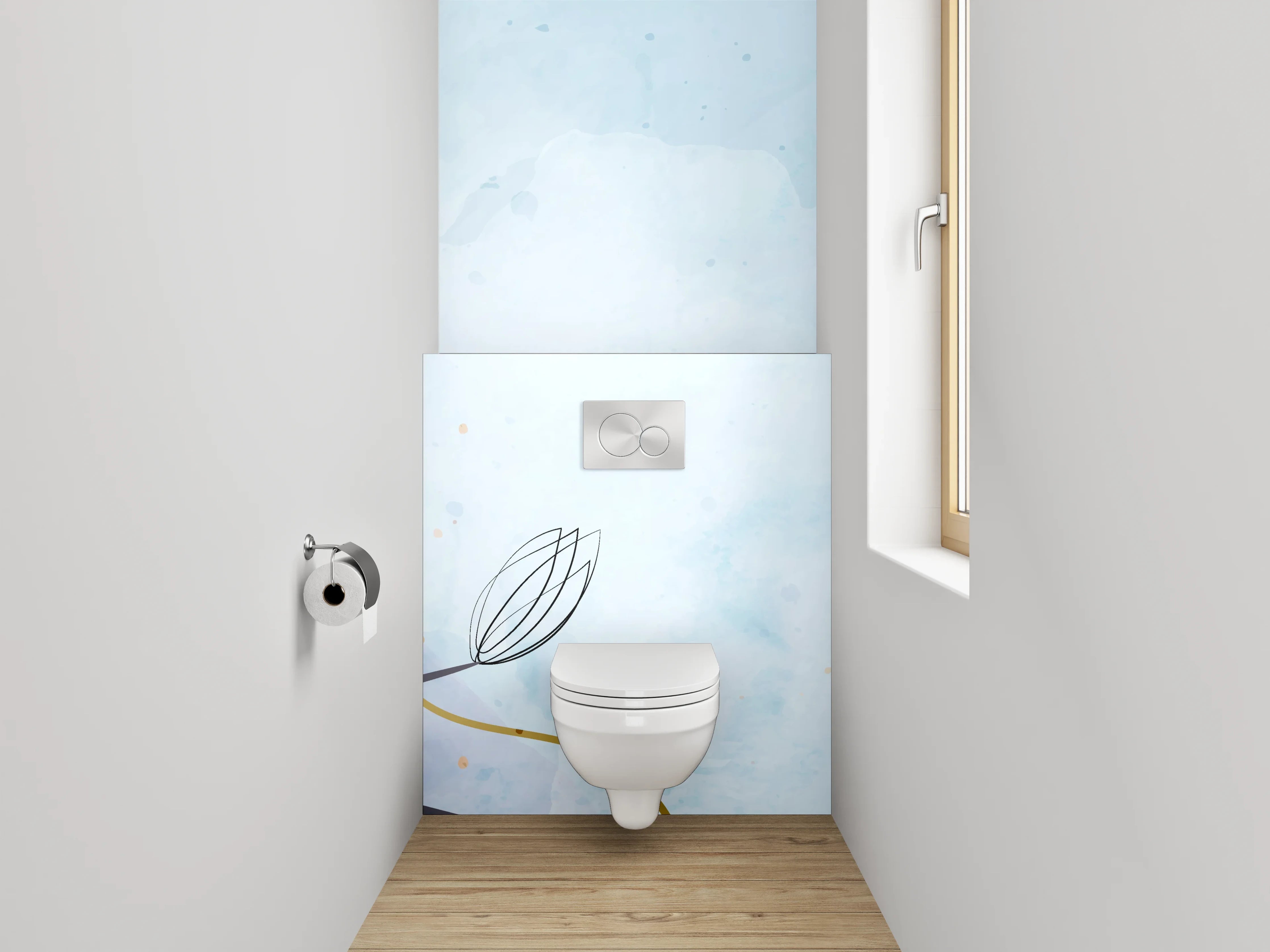 WC-Rückwand - Aquarell Magnolie Line Art Pastell