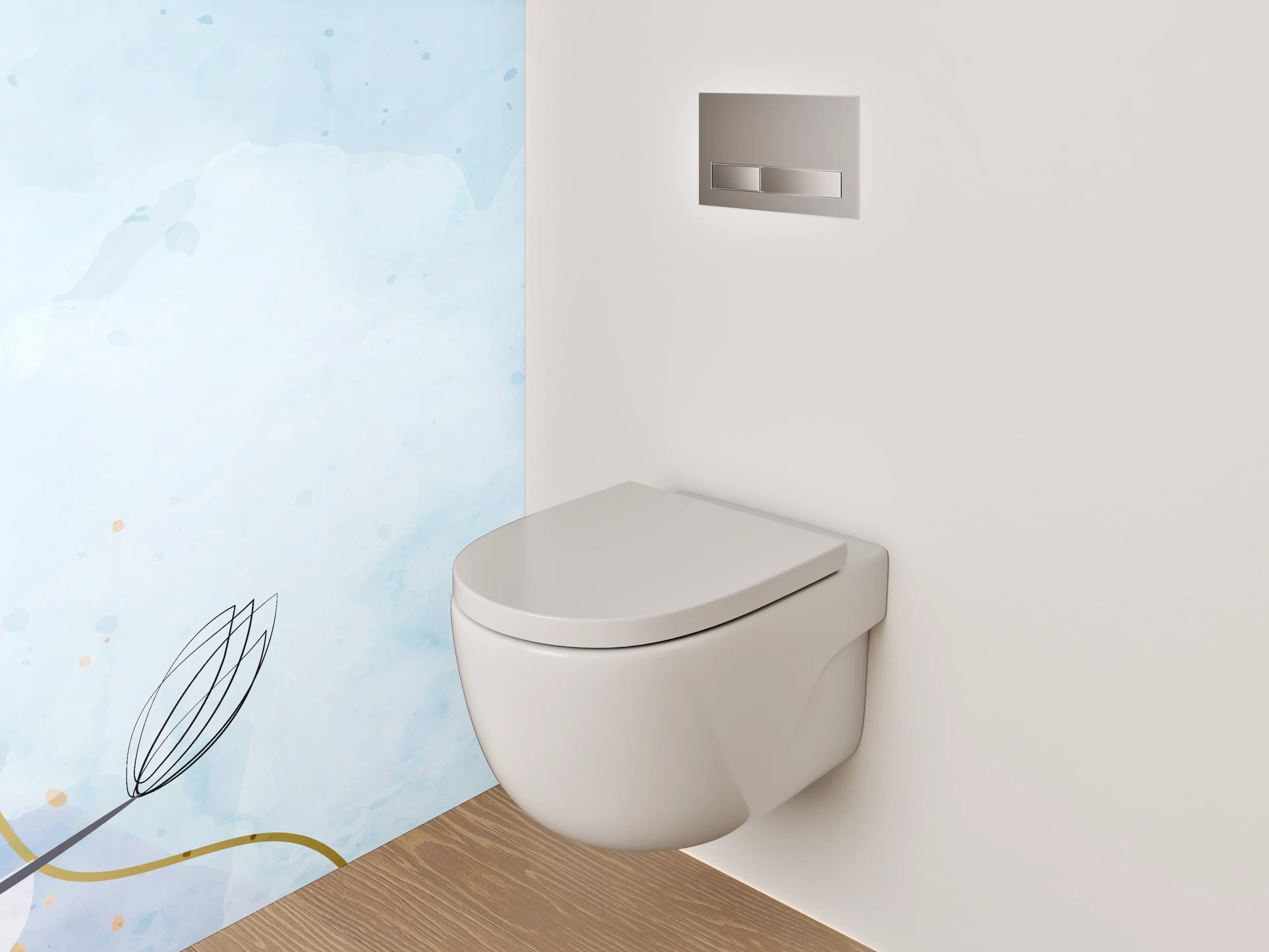 WC-Rückwand - Aquarell Magnolie Line Art Pastell
