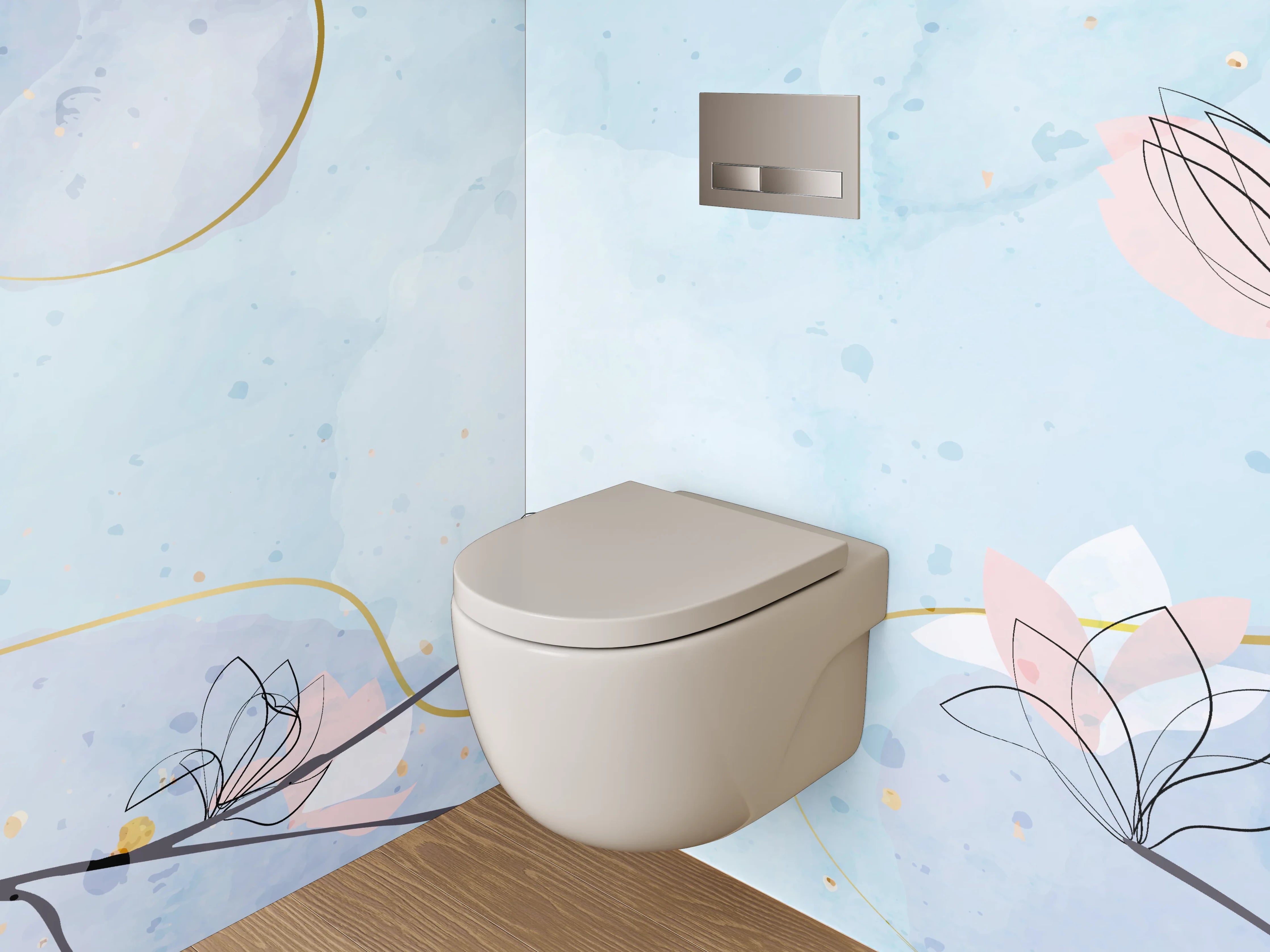 WC-Rückwand - Aquarell Magnolie Line Art Pastell