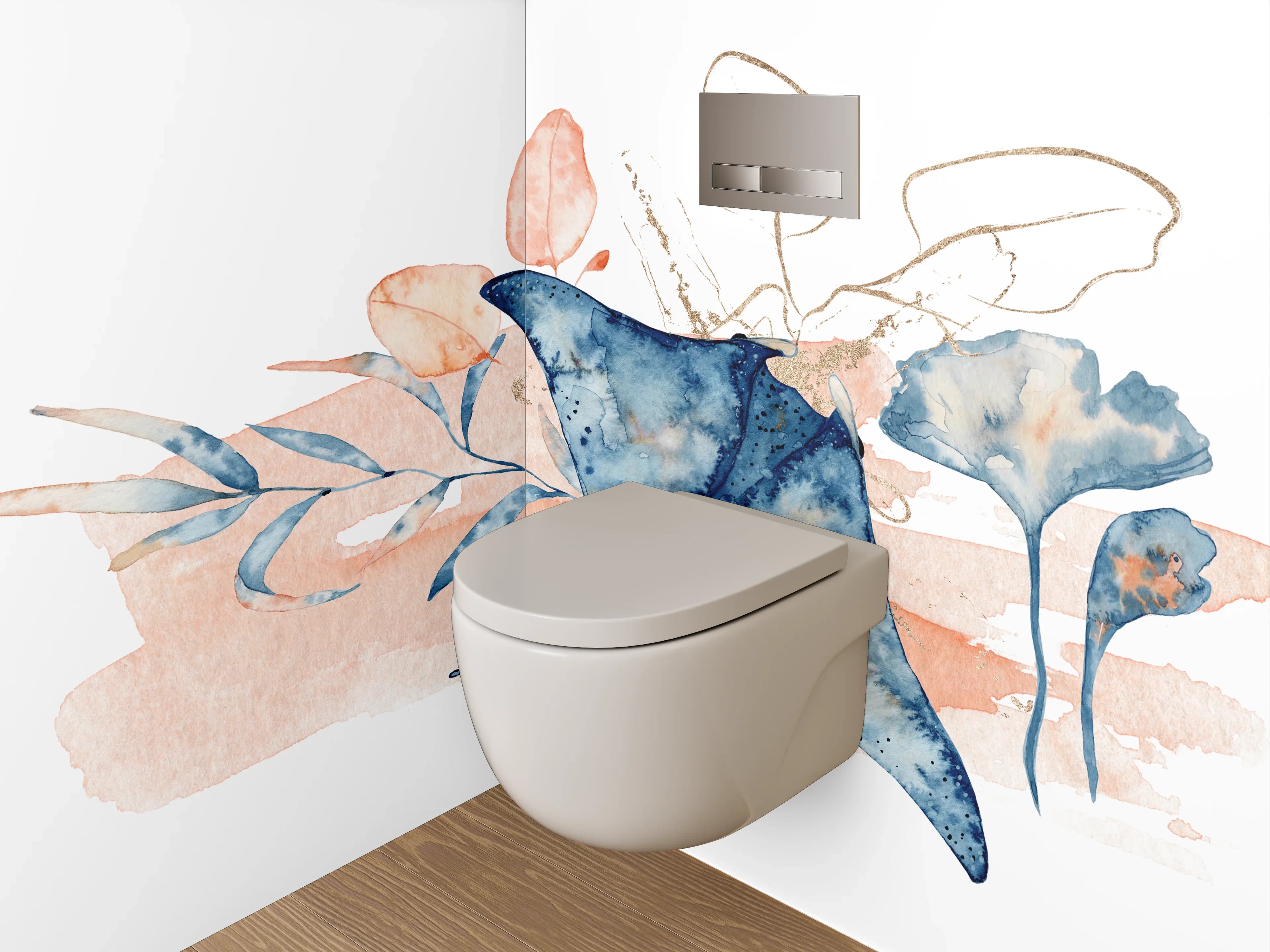 WC-Rückwand - Aquarell Mantarochen und Blüten
