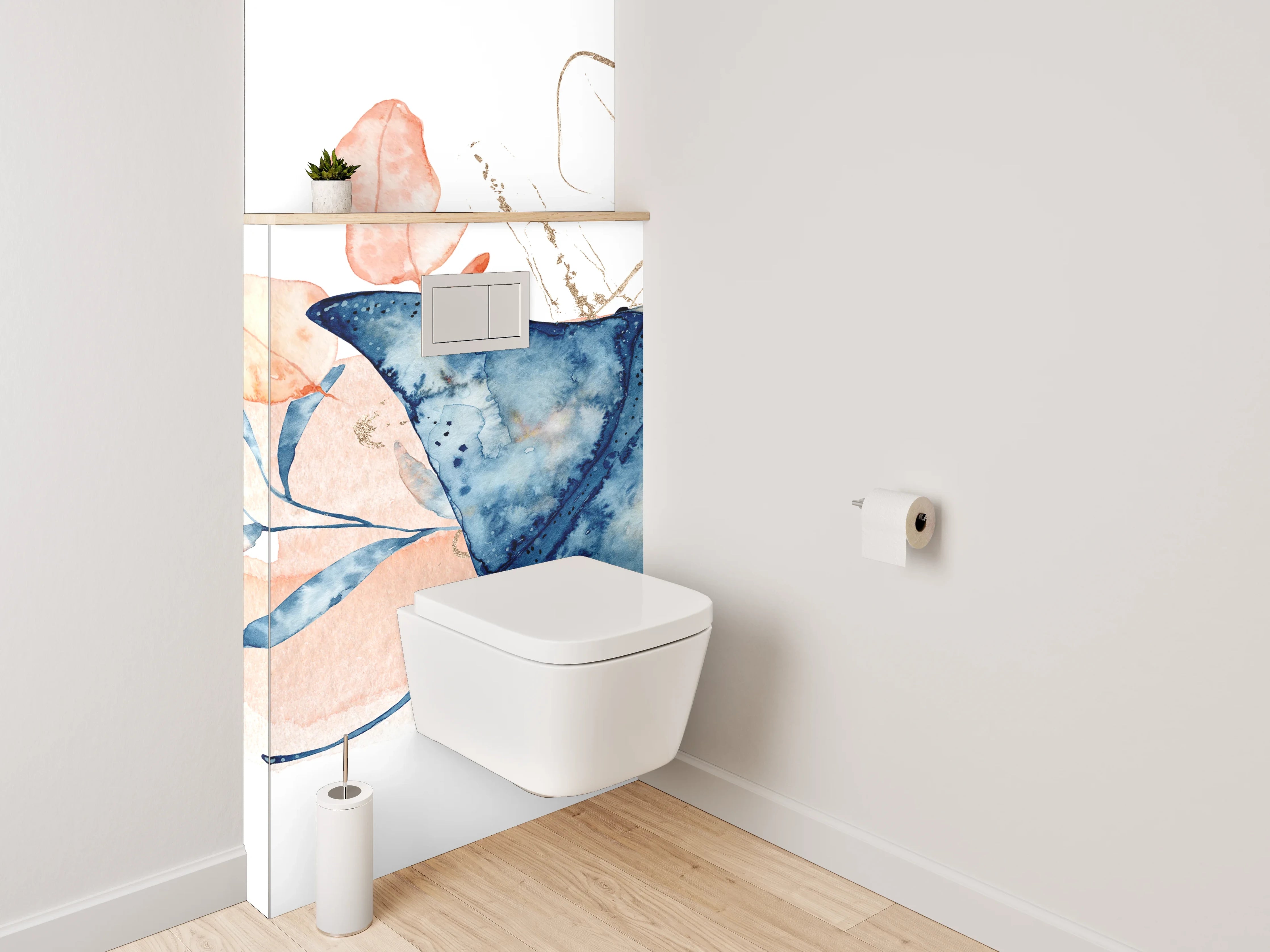 WC-Rückwand - Aquarell Mantarochen und Blüten
