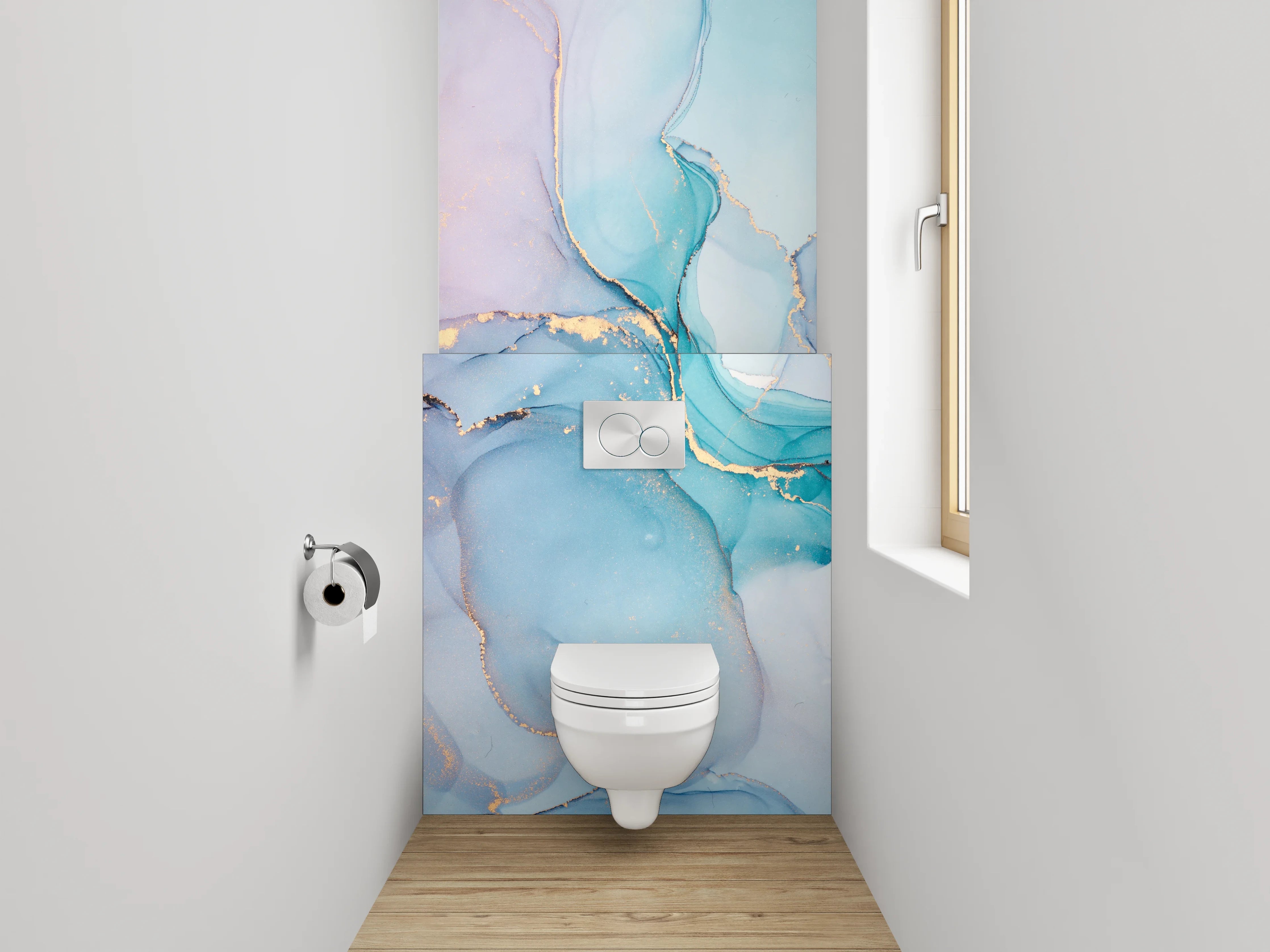 WC-Rückwand - Aquarell Marmor Gold Abstrakt