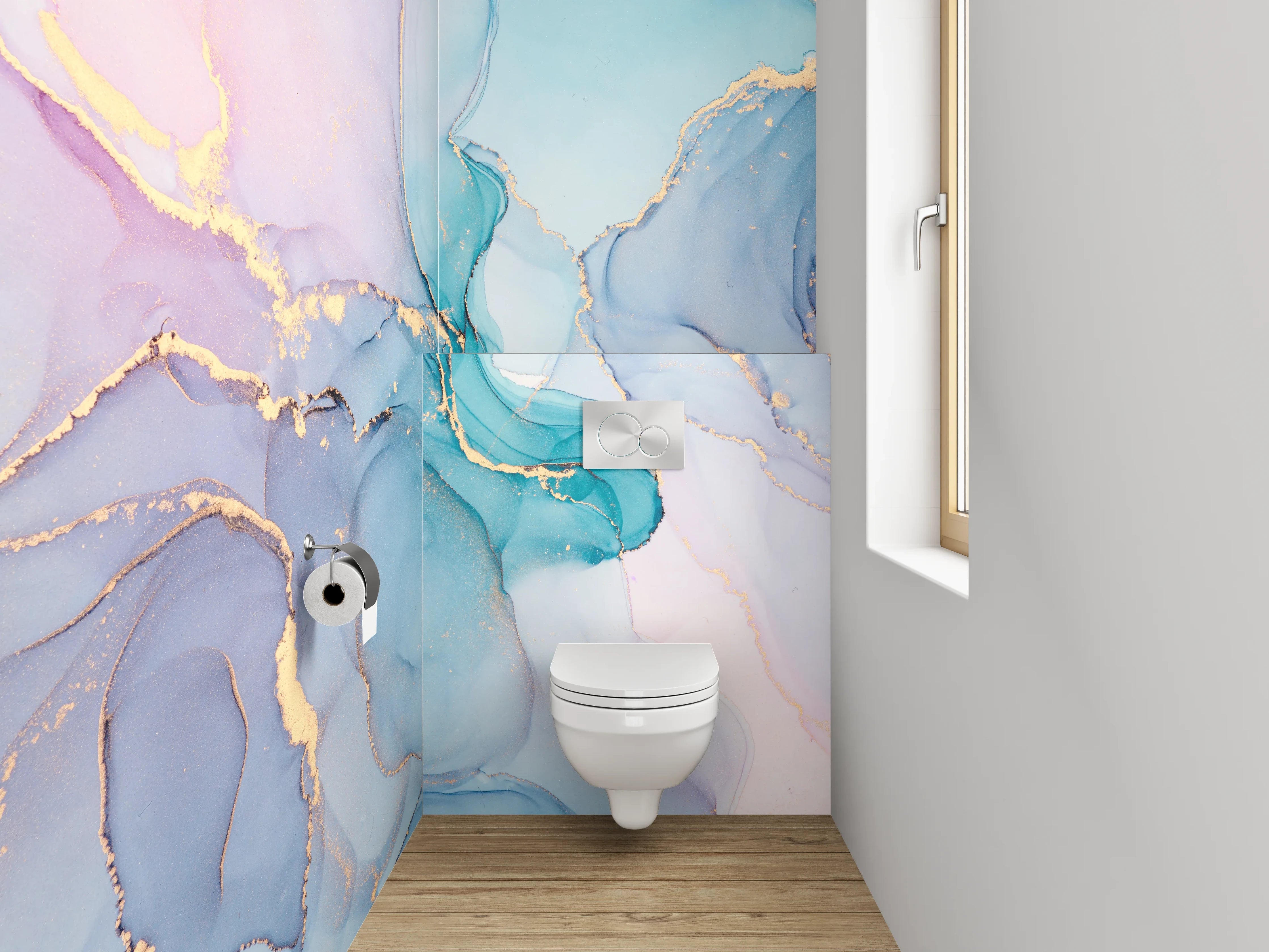 WC-Rückwand - Aquarell Marmor Gold Abstrakt