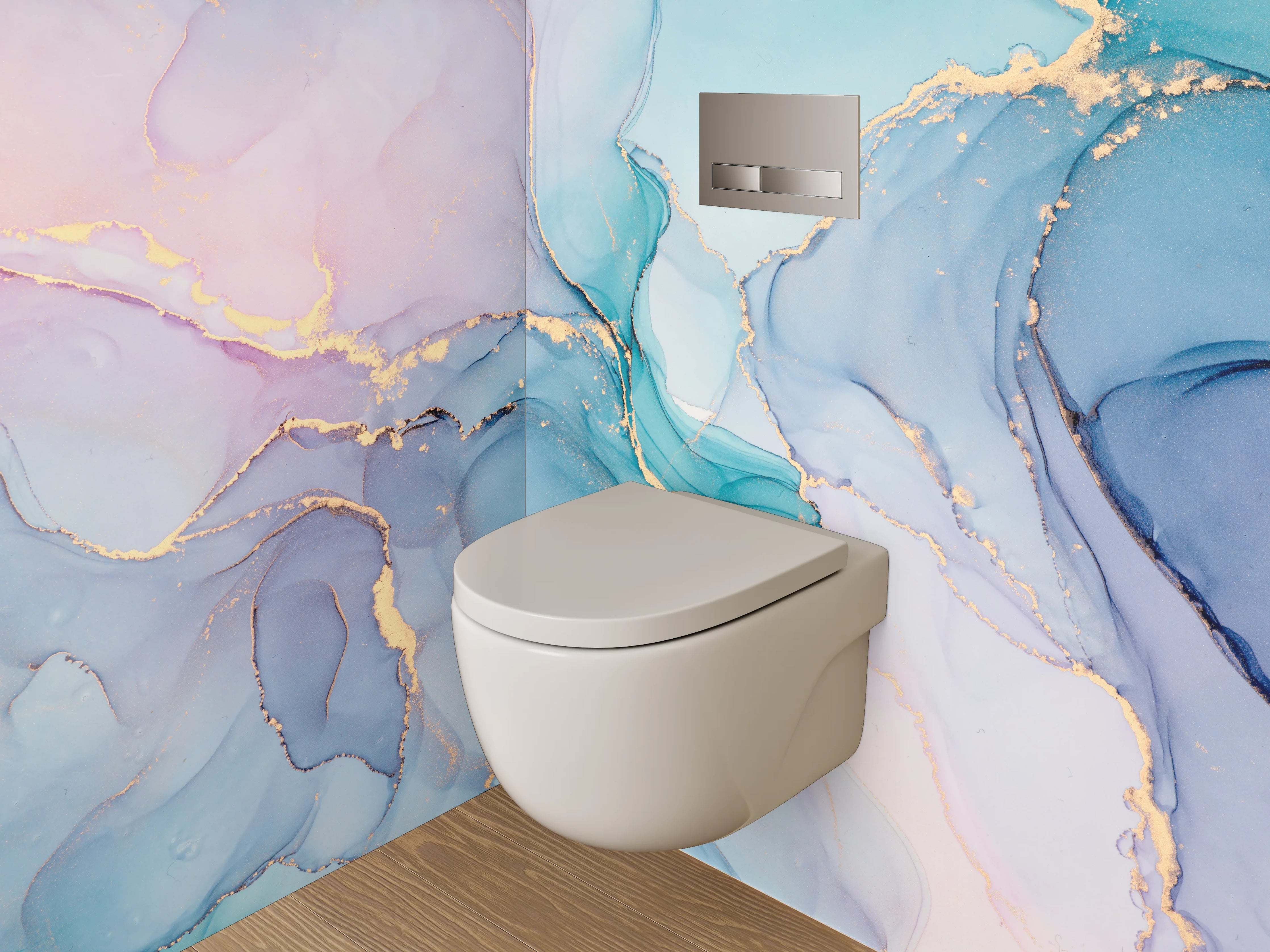 WC-Rückwand - Aquarell Marmor Gold Abstrakt