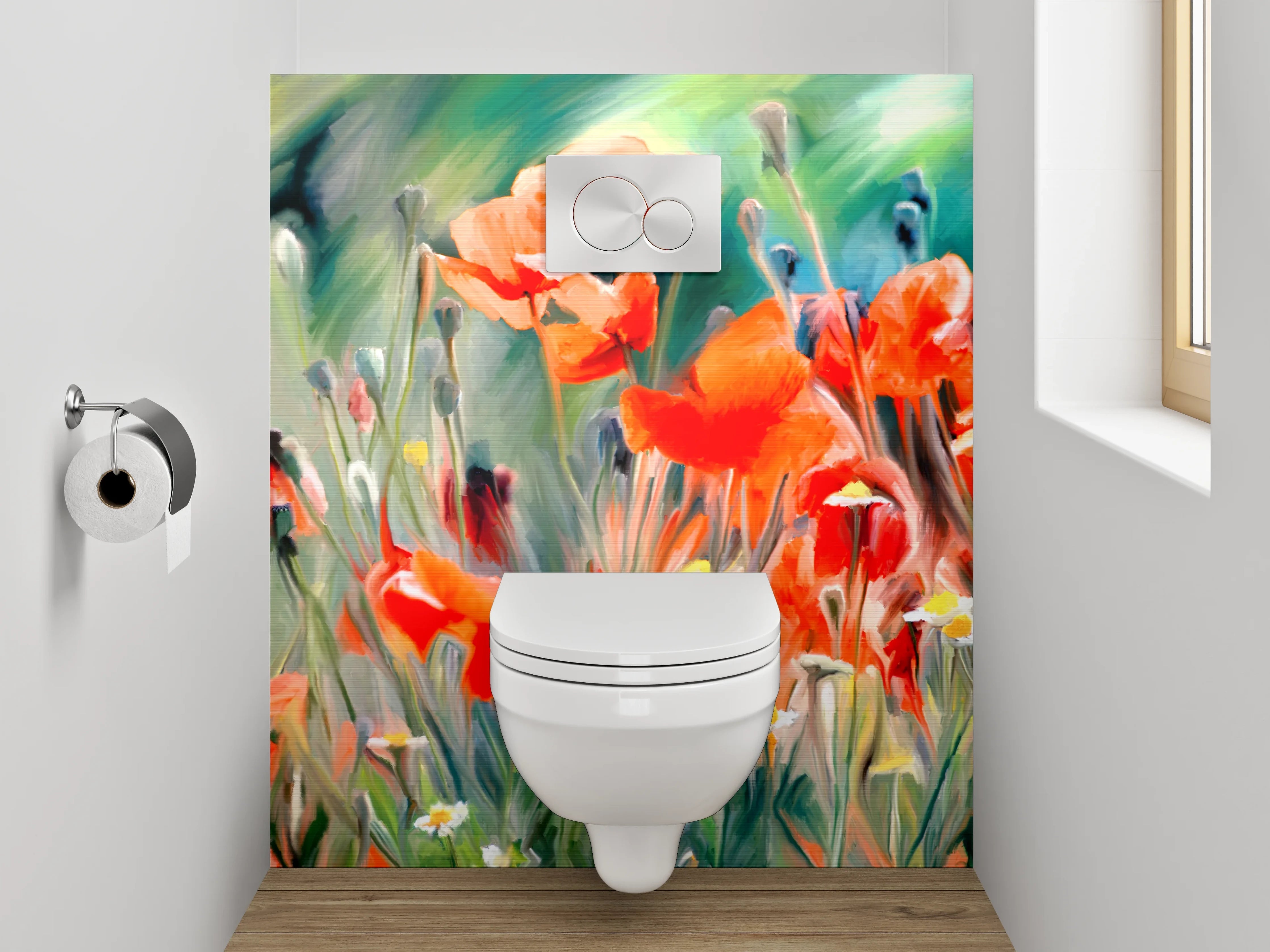 WC-Rückwand - Aquarell Mohnblumen Feld Kunstmotiv