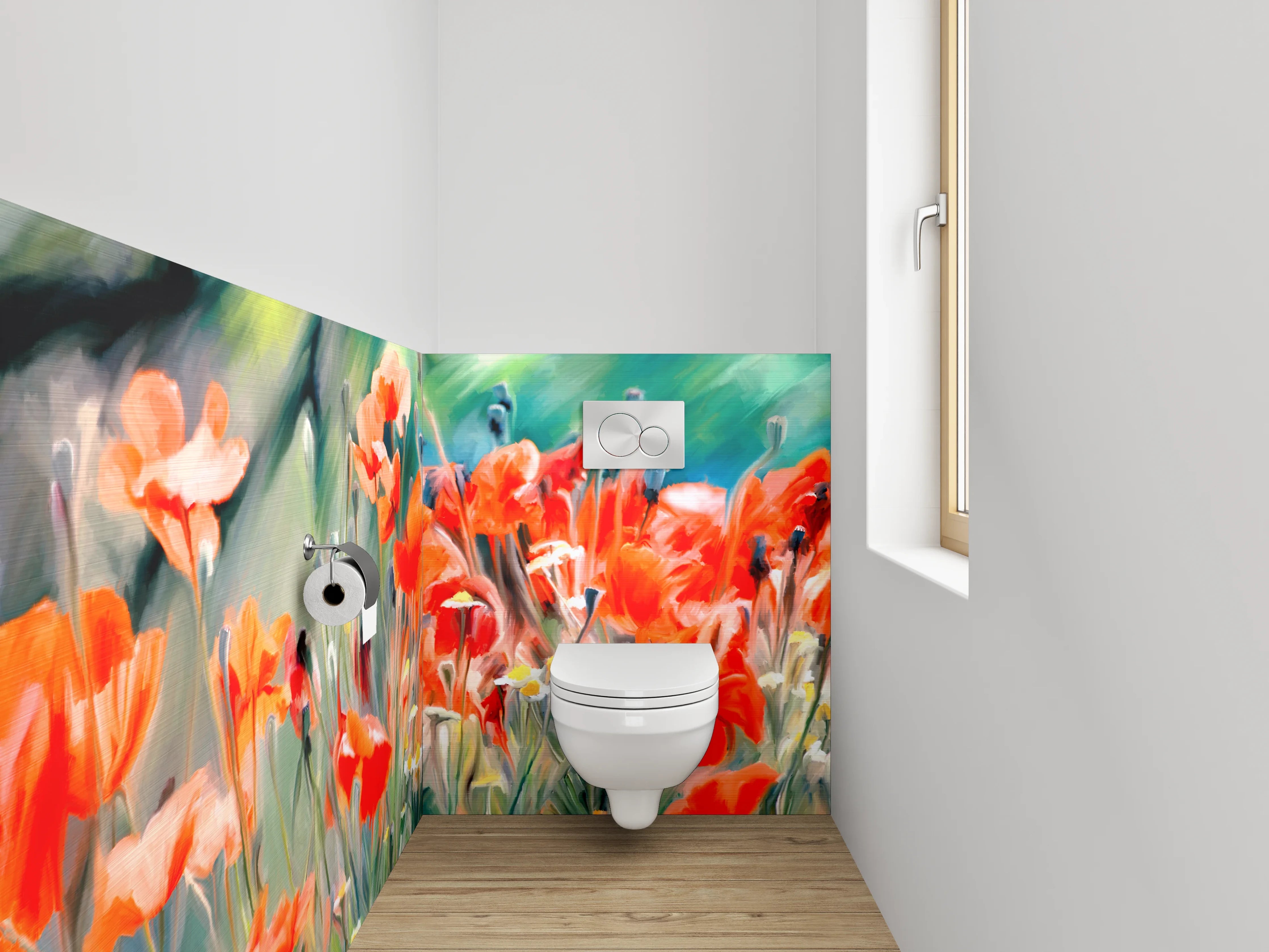 WC-Rückwand - Aquarell Mohnblumen Feld Kunstmotiv