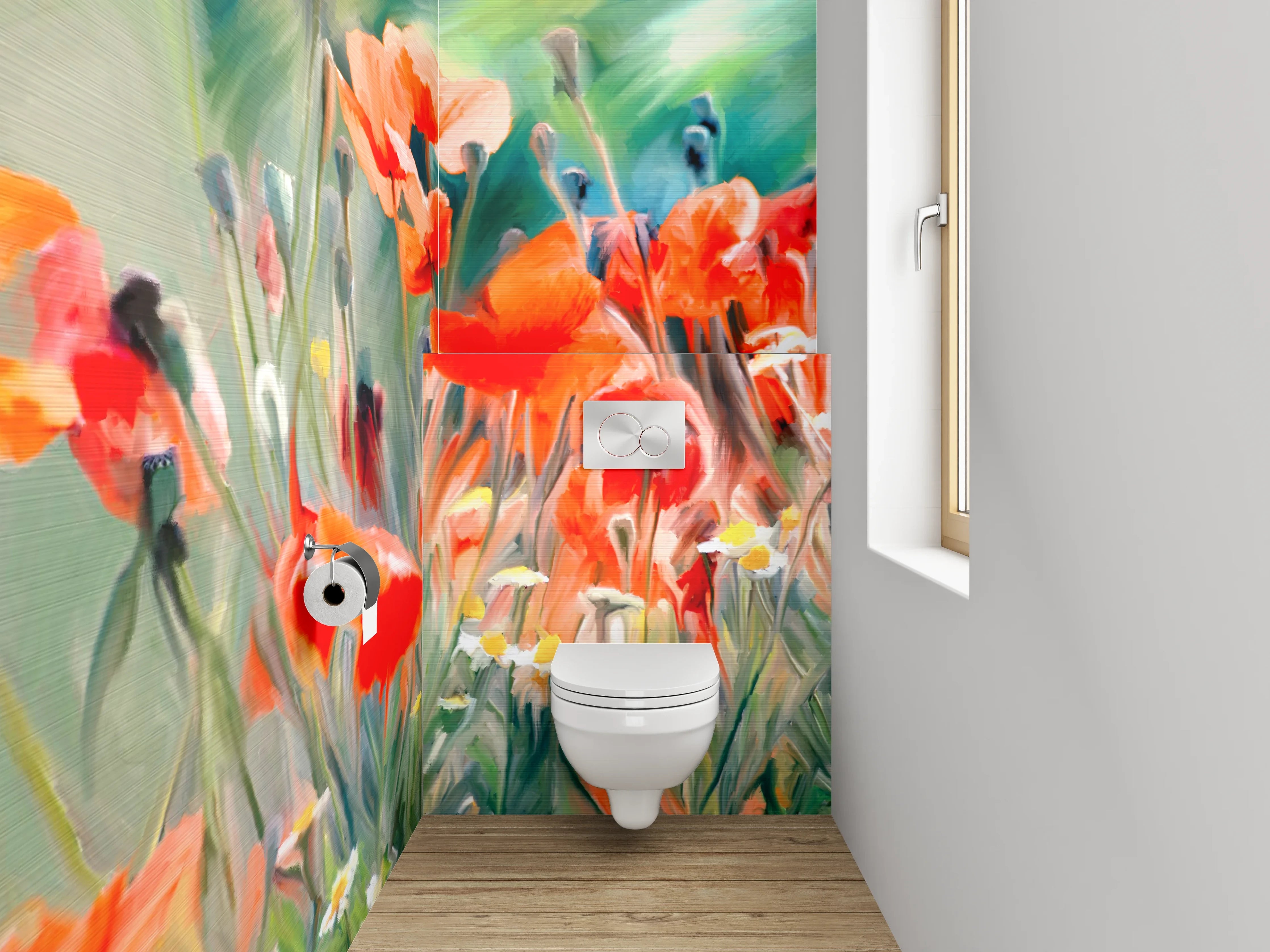 WC-Rückwand - Aquarell Mohnblumen Feld Kunstmotiv