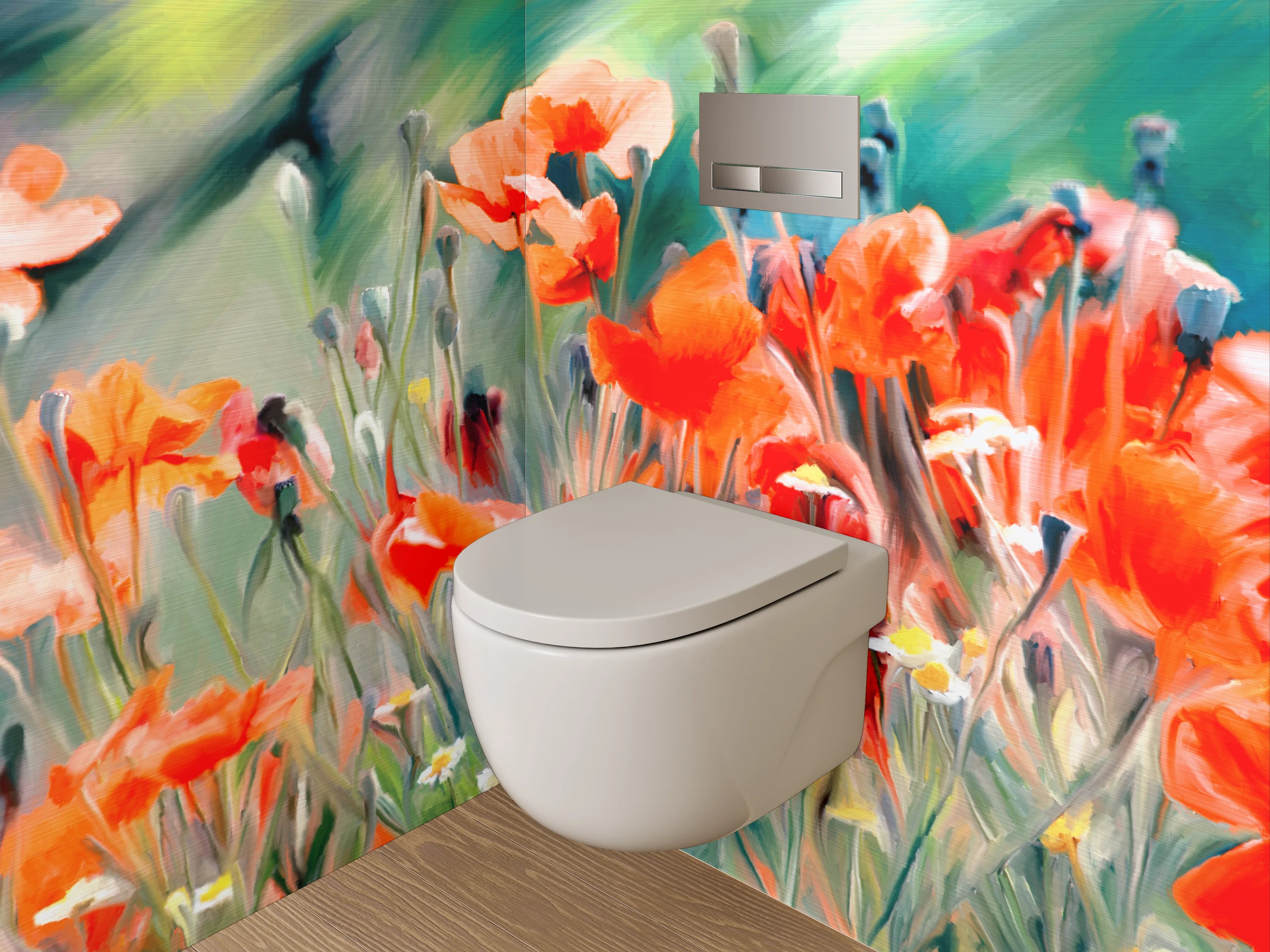 WC-Rückwand - Aquarell Mohnblumen Feld Kunstmotiv