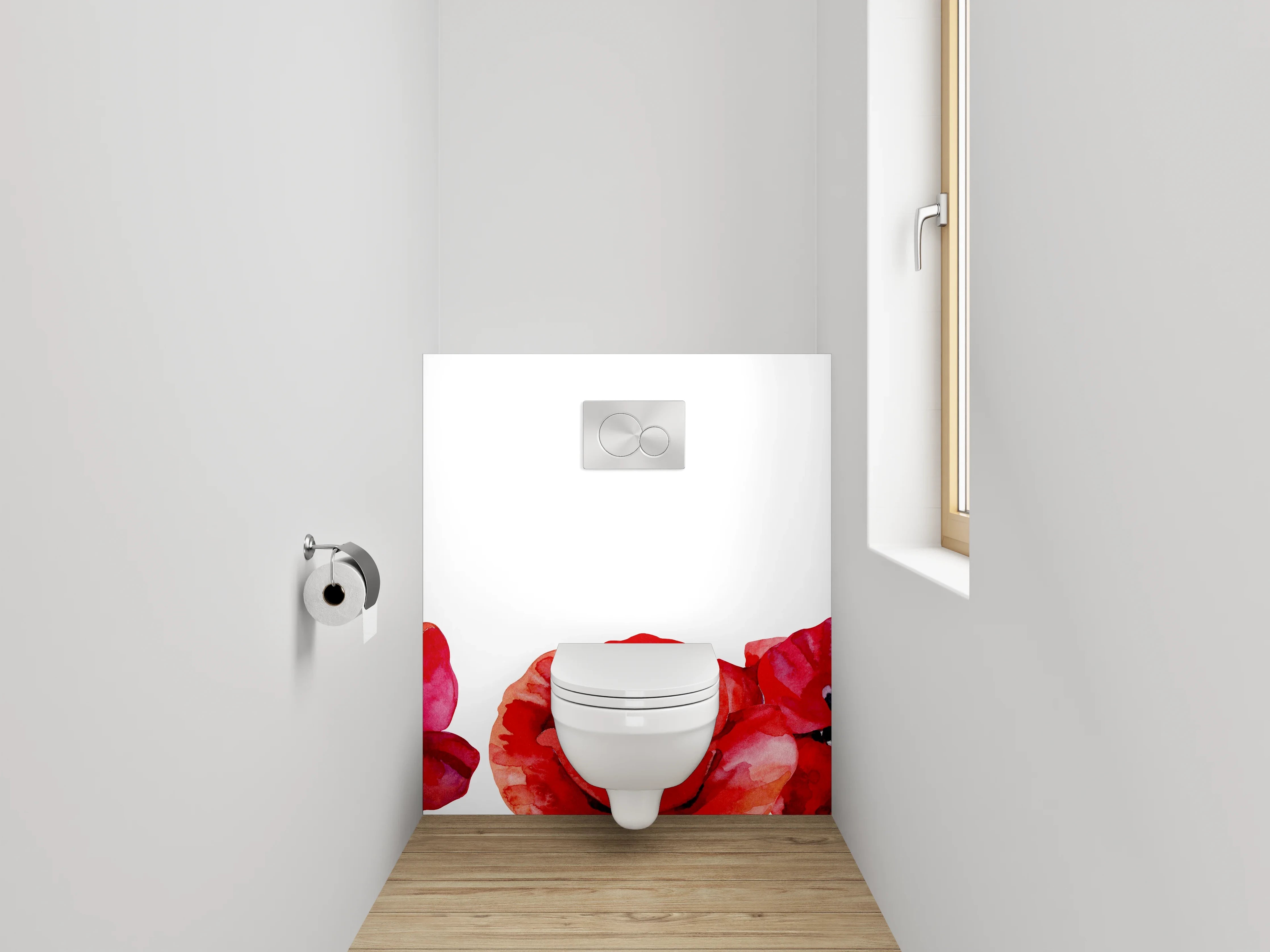 WC-Rückwand - Aquarell Mohnblumen Rot