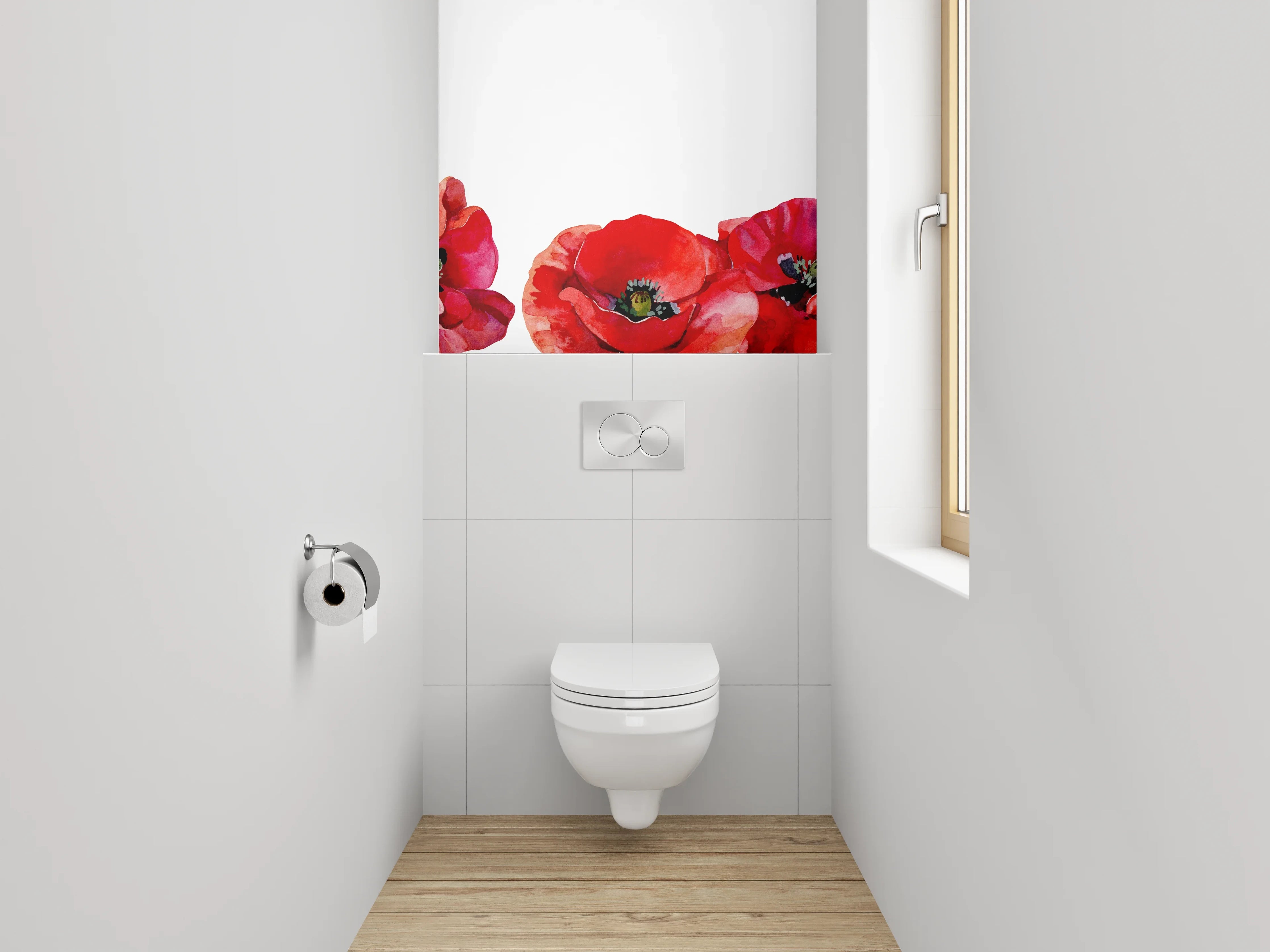 WC-Rückwand - Aquarell Mohnblumen Rot
