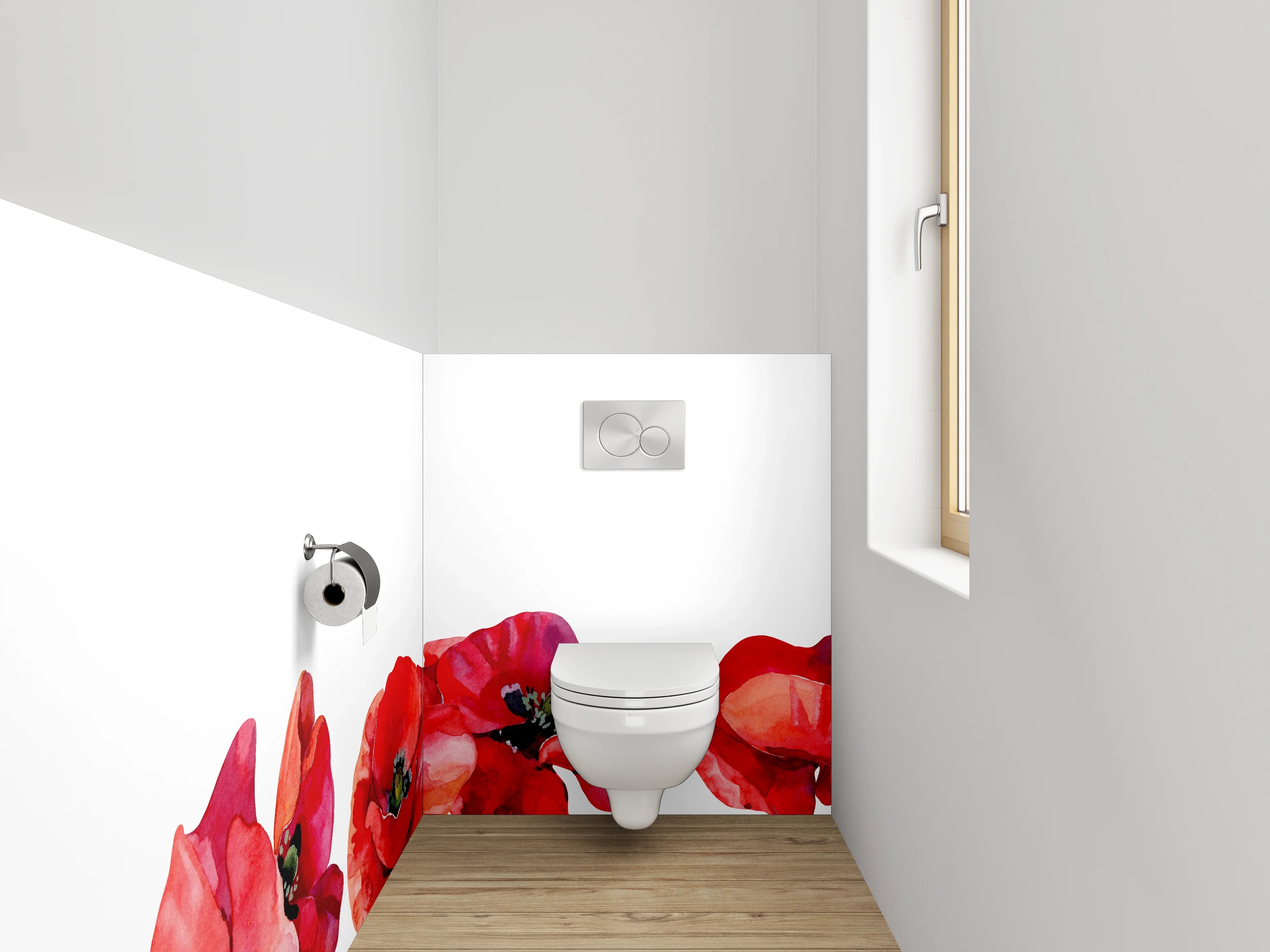WC-Rückwand - Aquarell Mohnblumen Rot