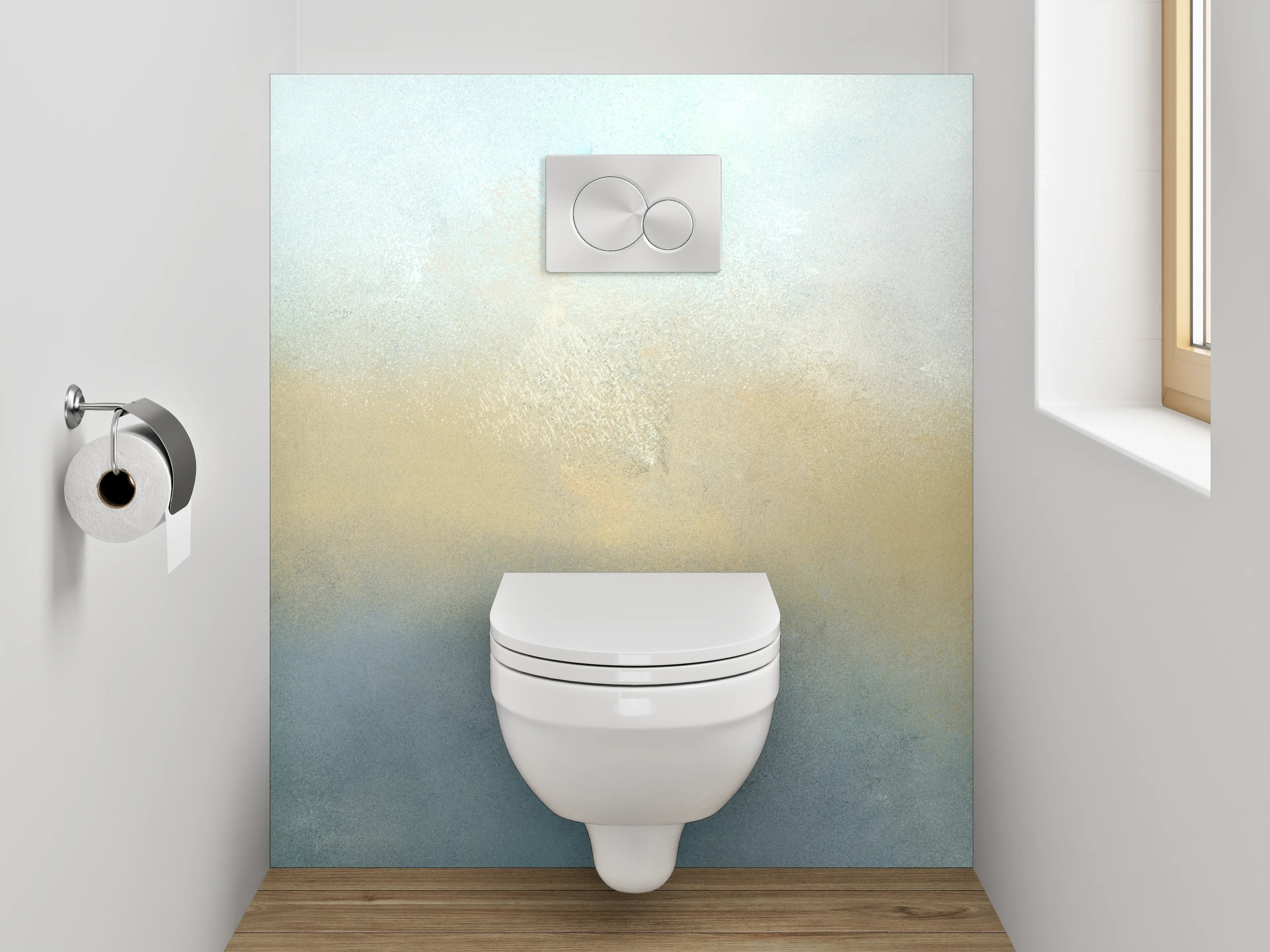 WC-Rückwand - Aquarell Nebel in sanftem Weiß
