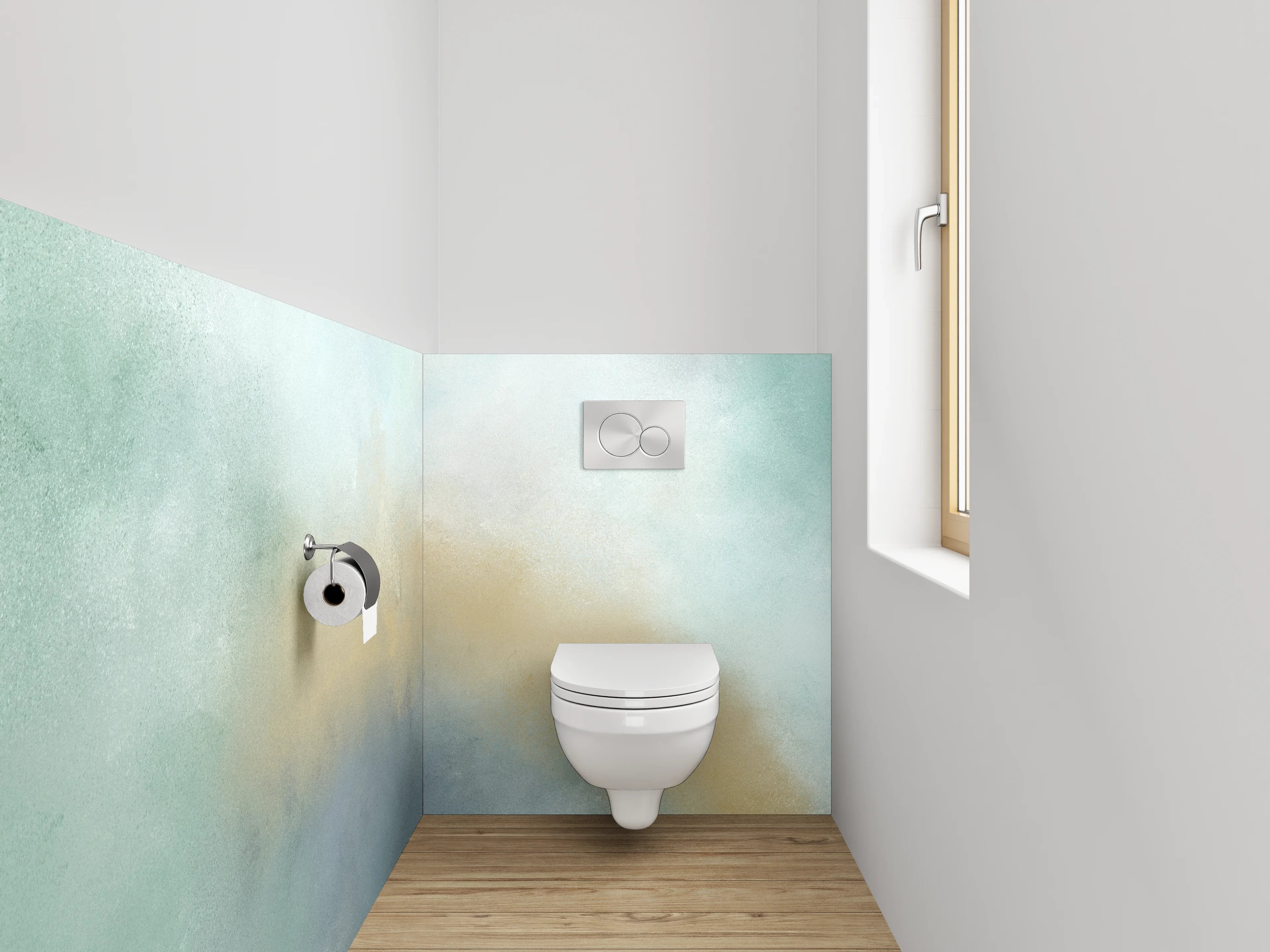 WC-Rückwand - Aquarell Nebel in sanftem Weiß