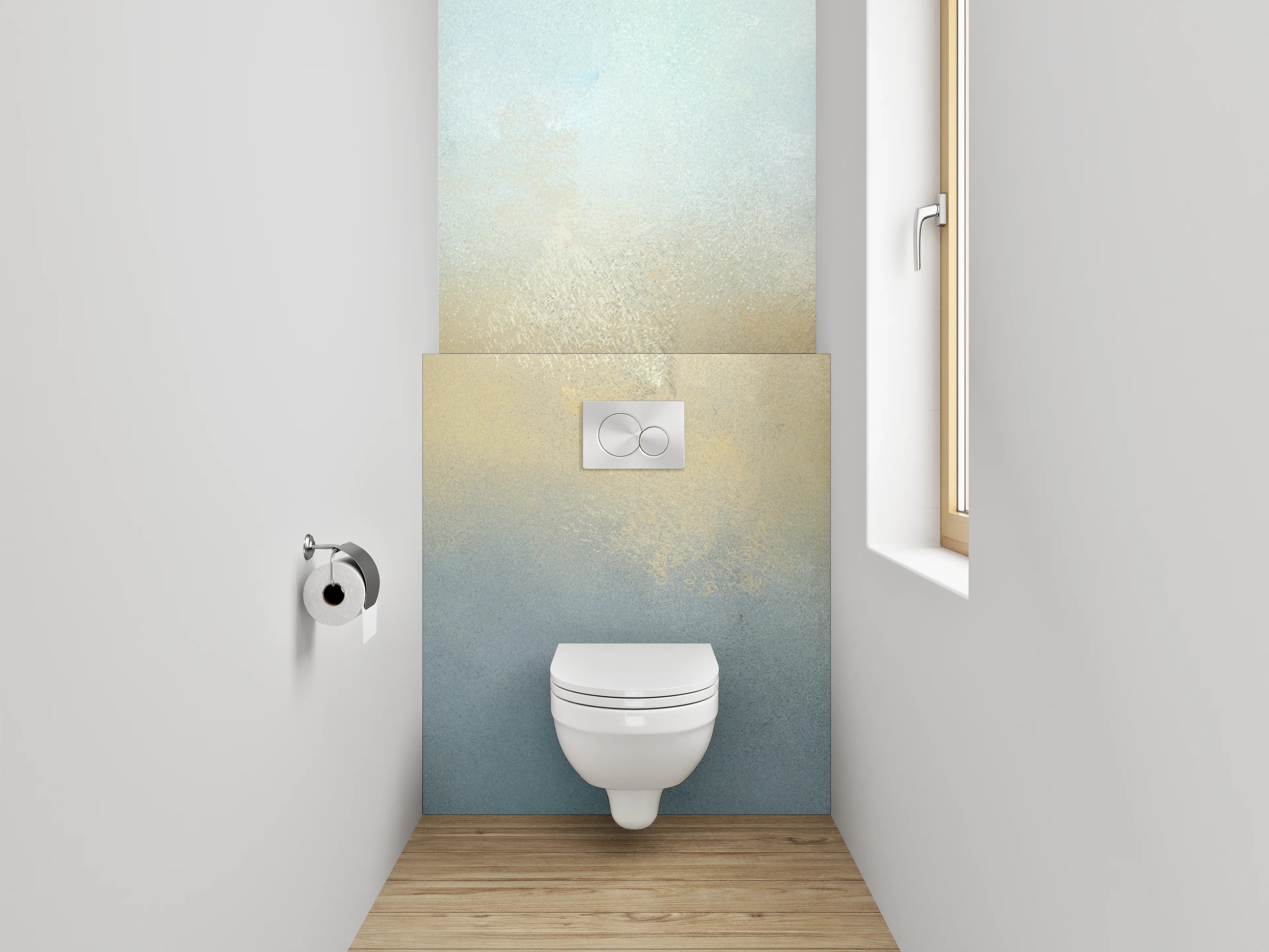 WC-Rückwand - Aquarell Nebel in sanftem Weiß