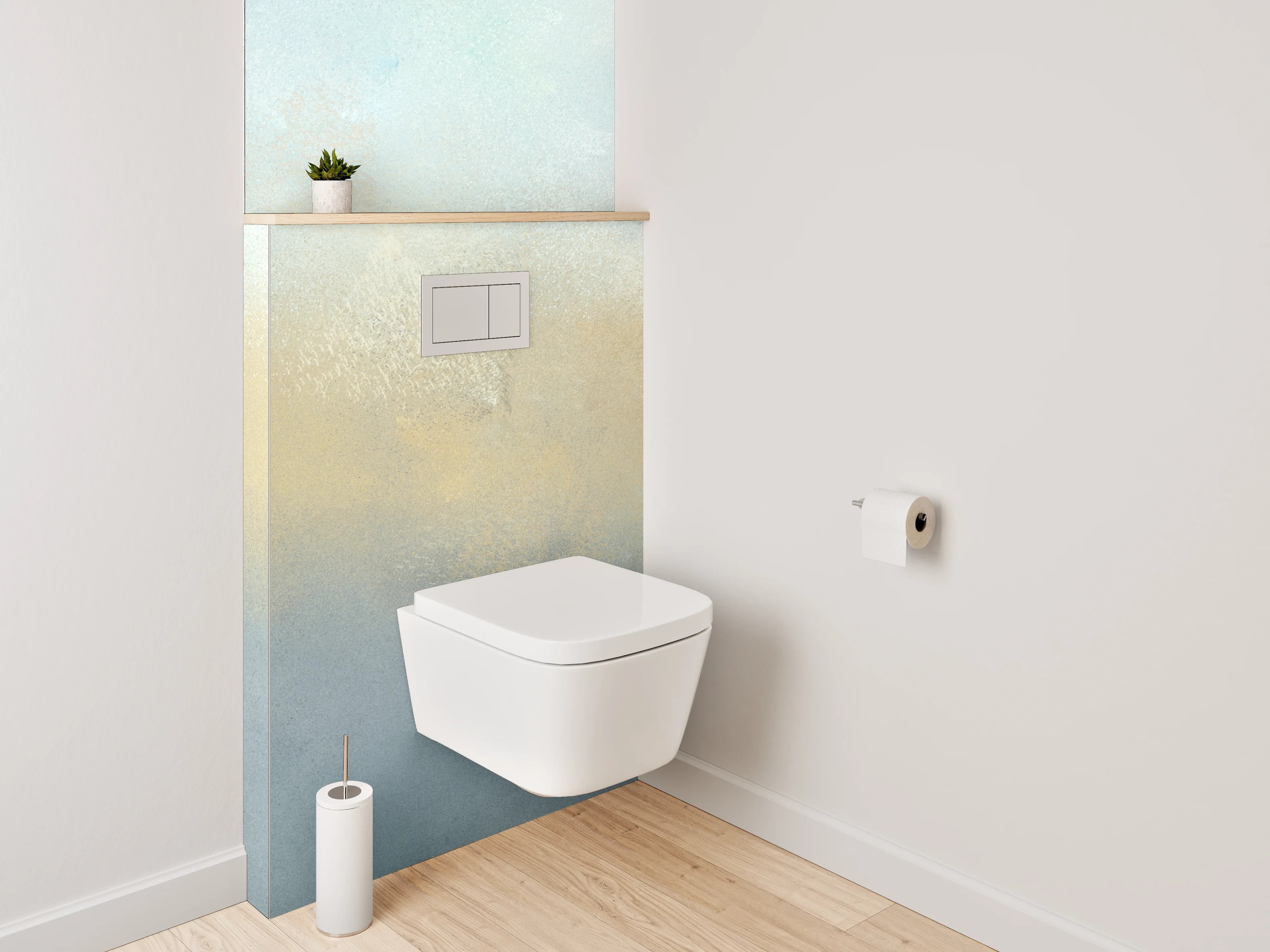 WC-Rückwand - Aquarell Nebel in sanftem Weiß