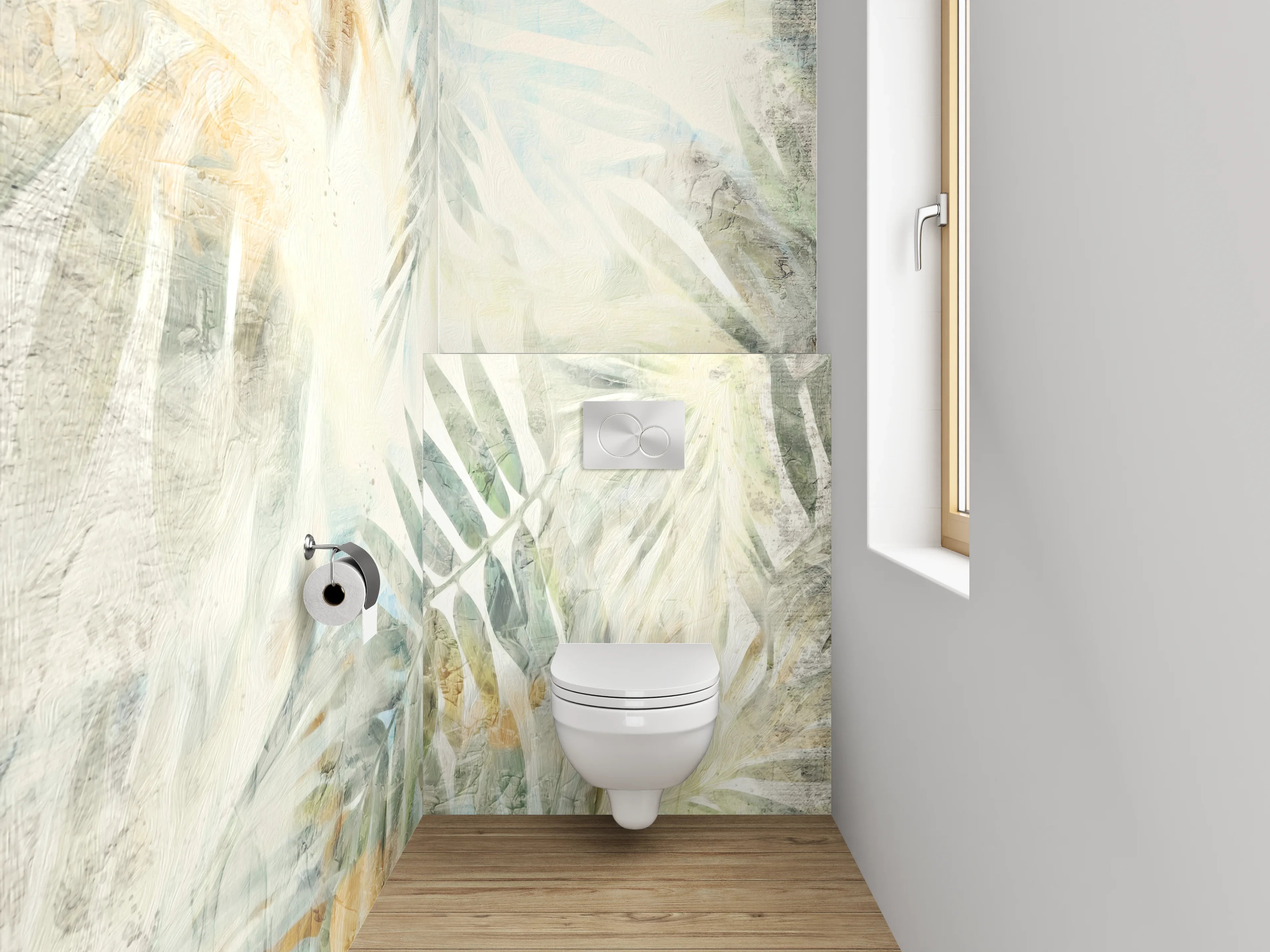 WC-Rückwand - Aquarell Palmenmuster Weiß Beige