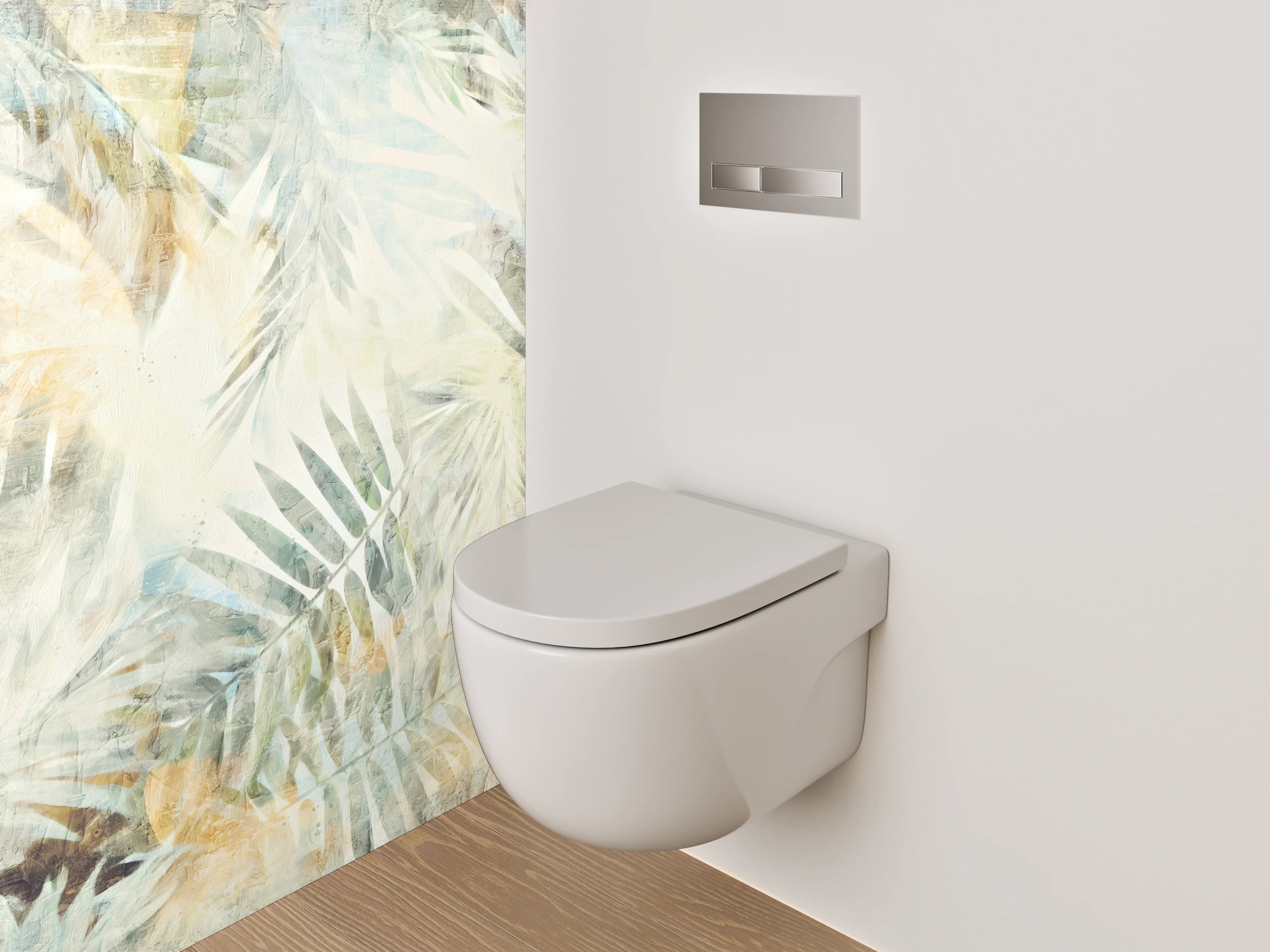 WC-Rückwand - Aquarell Palmenmuster Weiß Beige