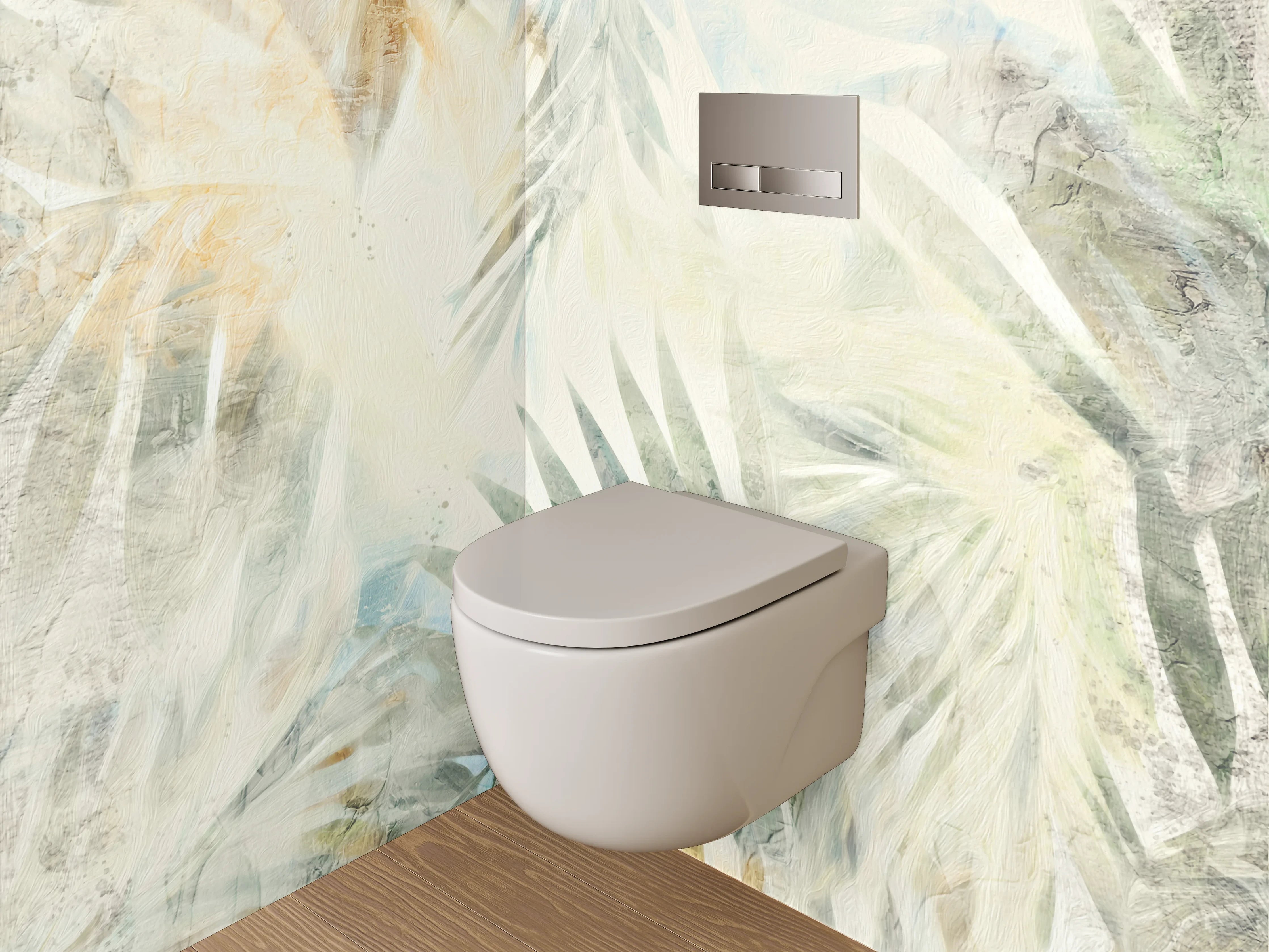 WC-Rückwand - Aquarell Palmenmuster Weiß Beige