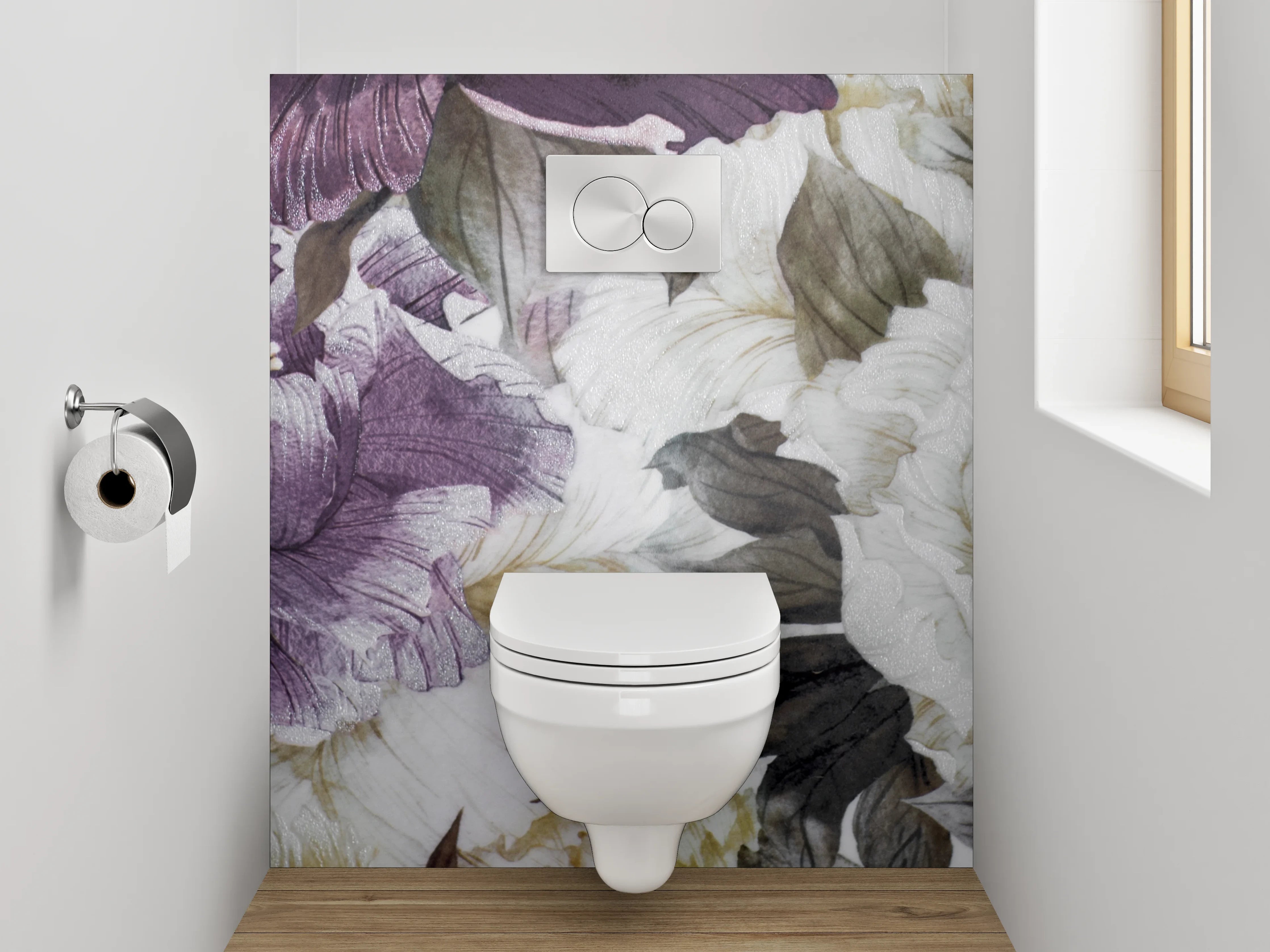 WC-Rückwand - Aquarell-Pfingstrosen Blütenpracht Lila Weiß