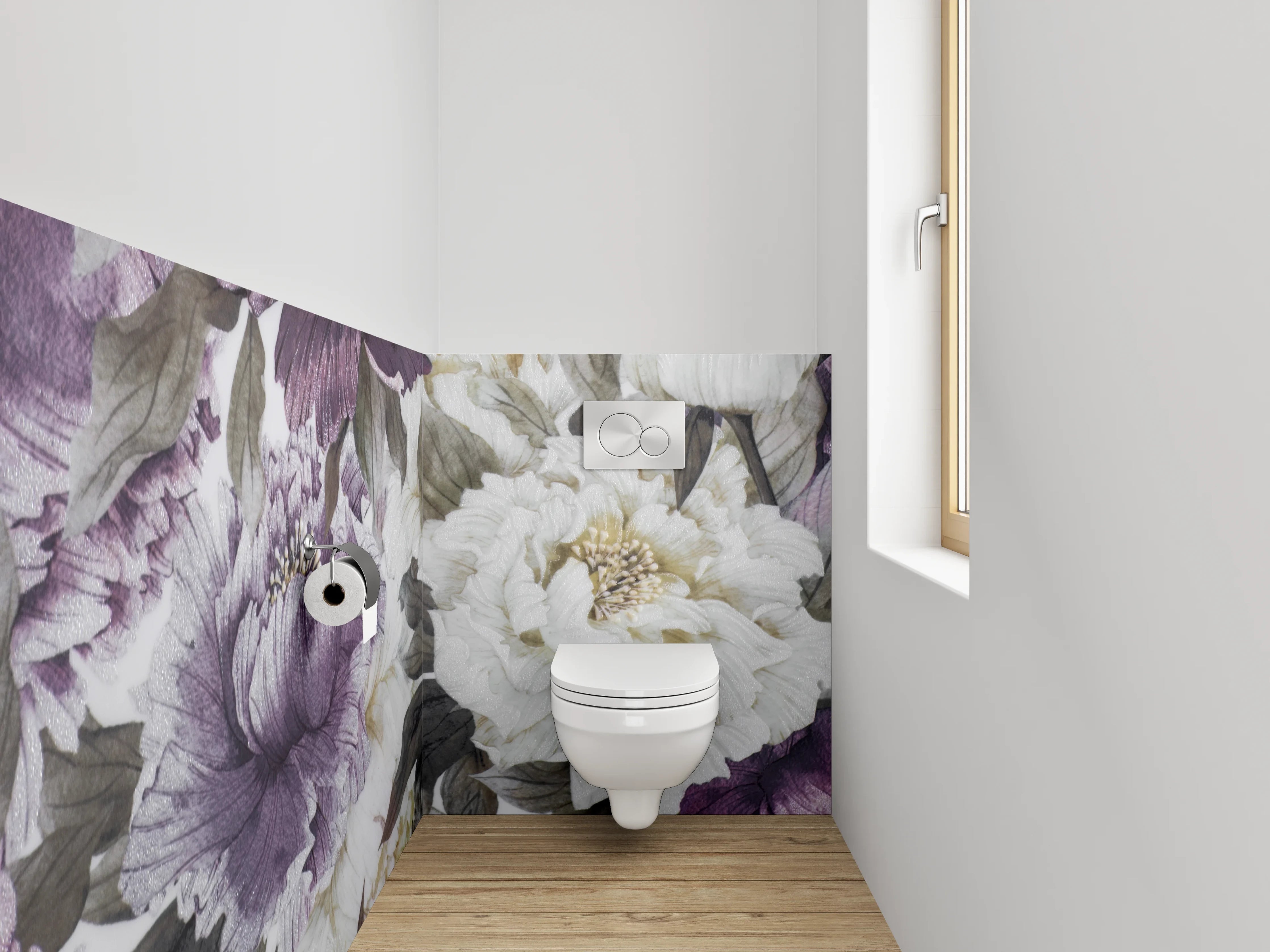 WC-Rückwand - Aquarell-Pfingstrosen Blütenpracht Lila Weiß