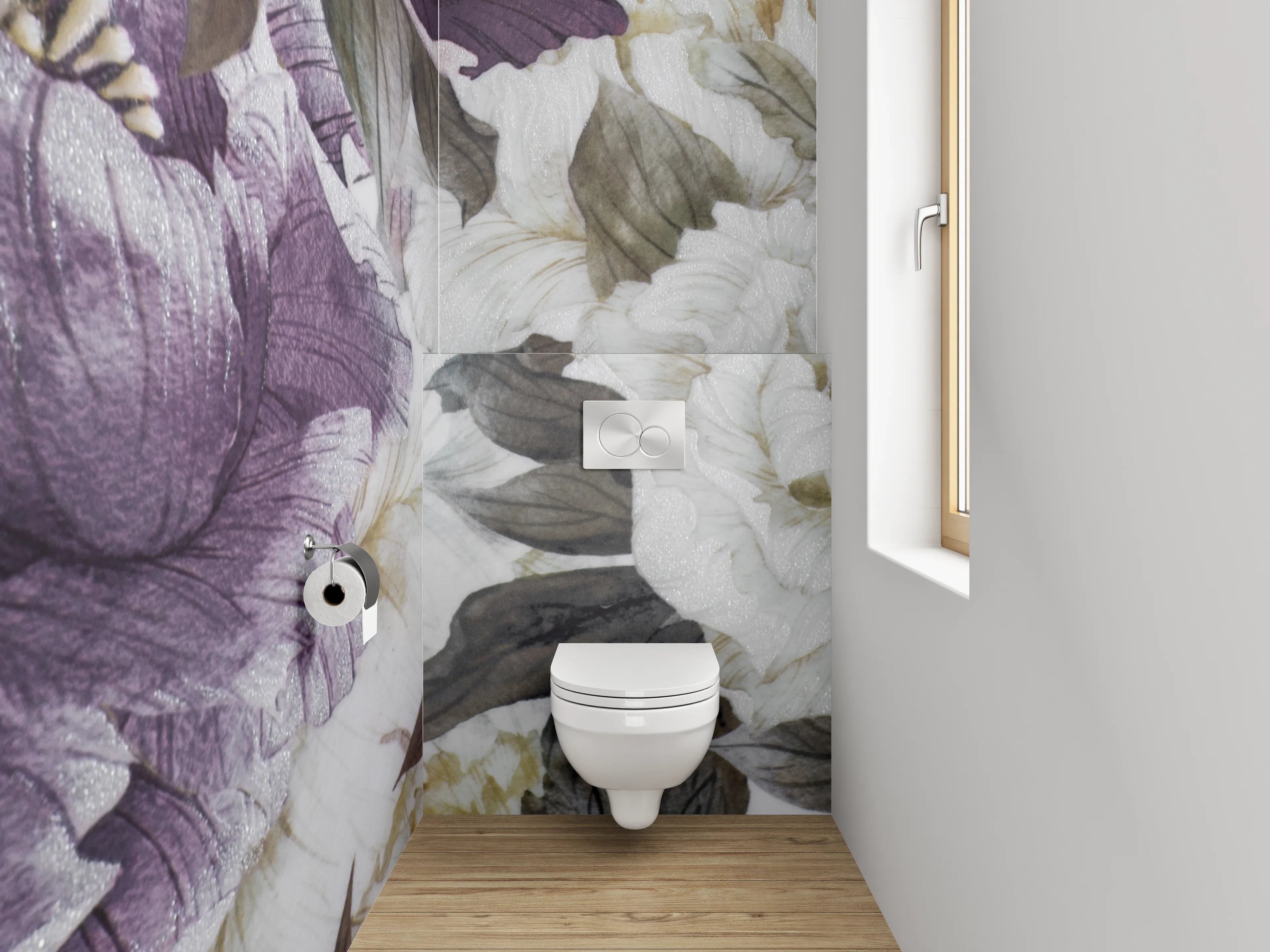 WC-Rückwand - Aquarell-Pfingstrosen Blütenpracht Lila Weiß