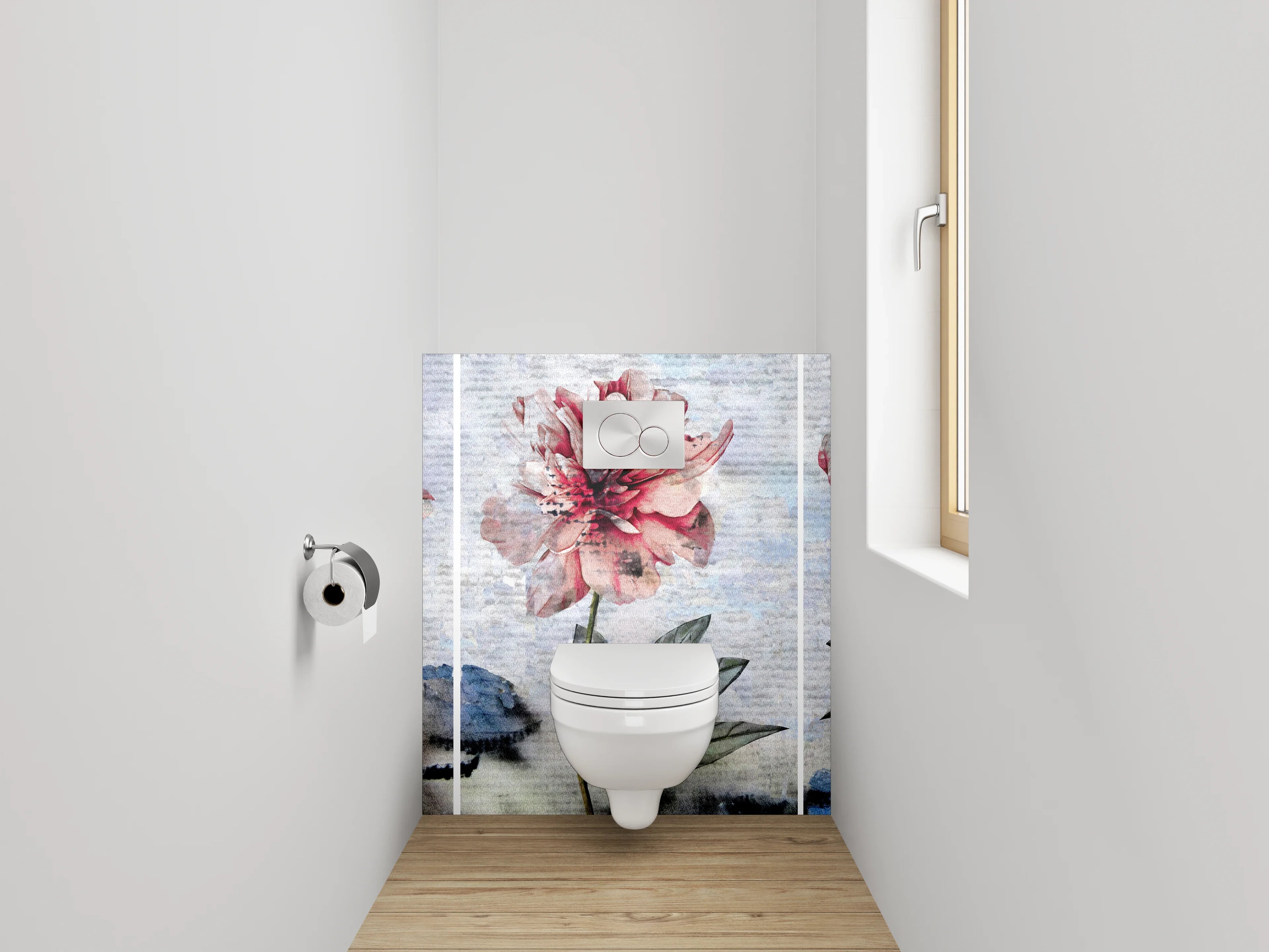 WC-Rückwand - Aquarell Pfingstrosen auf sanftem Hintergrund