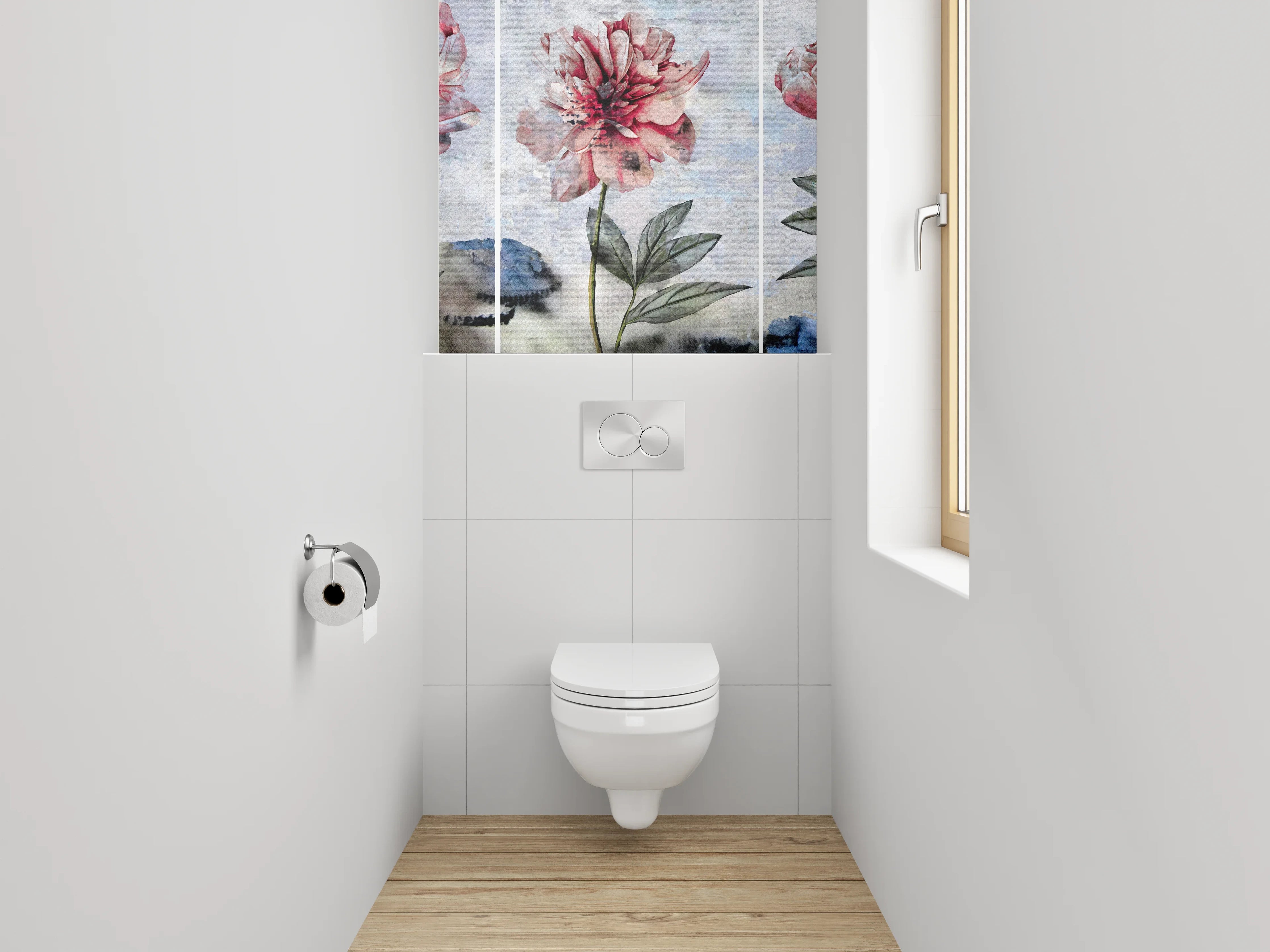 WC-Rückwand - Aquarell Pfingstrosen auf sanftem Hintergrund