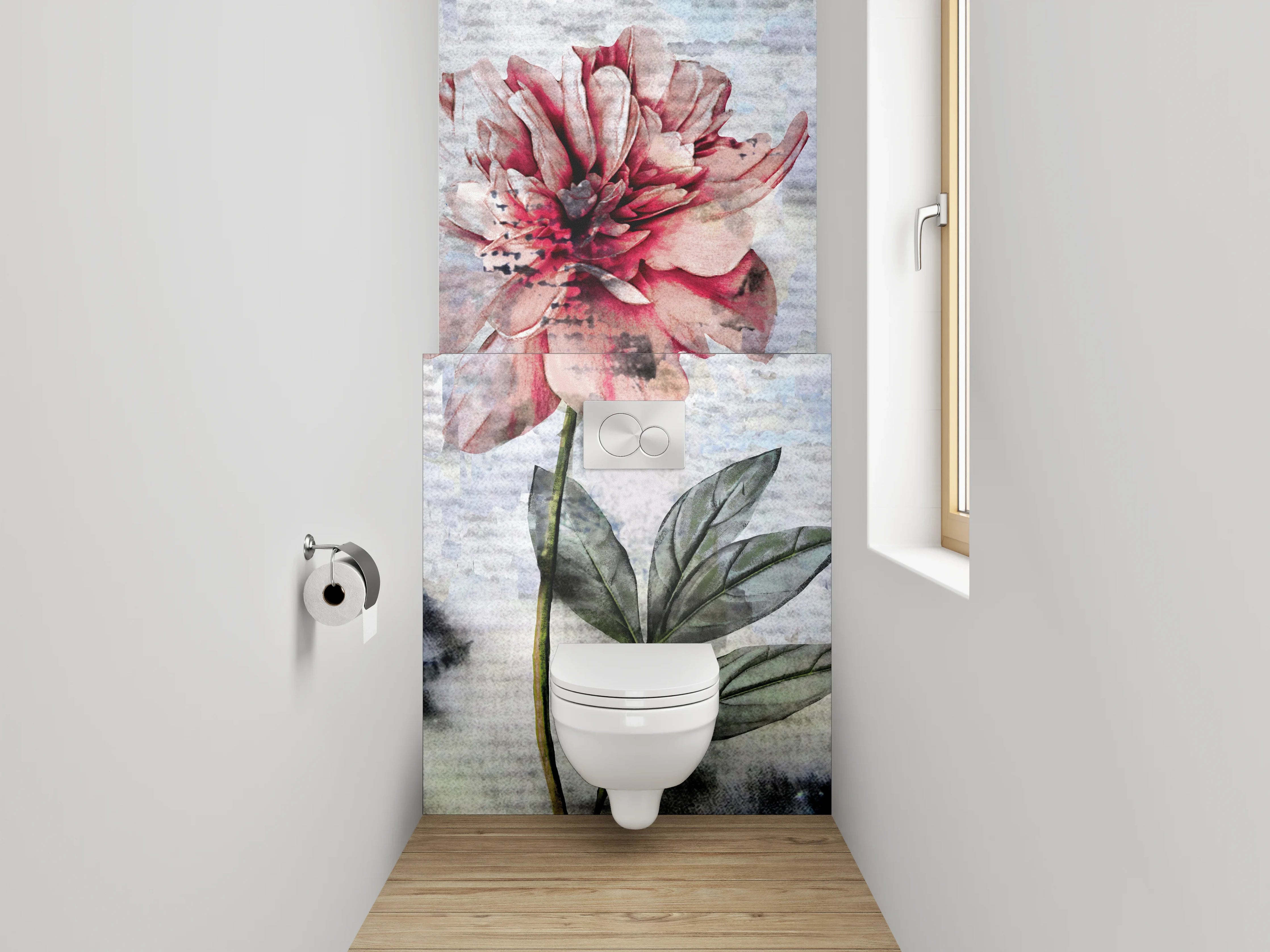 WC-Rückwand - Aquarell Pfingstrosen auf sanftem Hintergrund