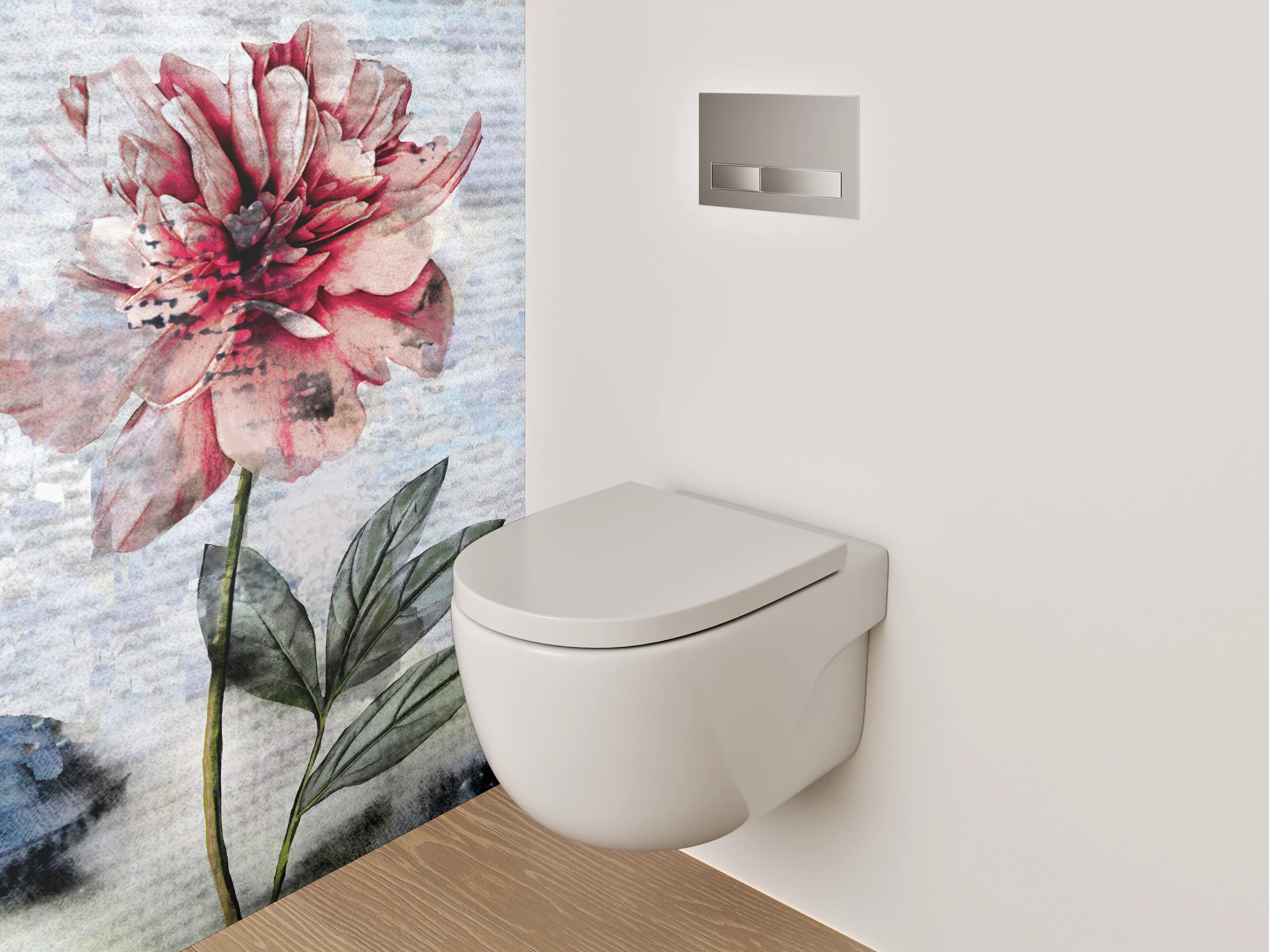 WC-Rückwand - Aquarell Pfingstrosen auf sanftem Hintergrund