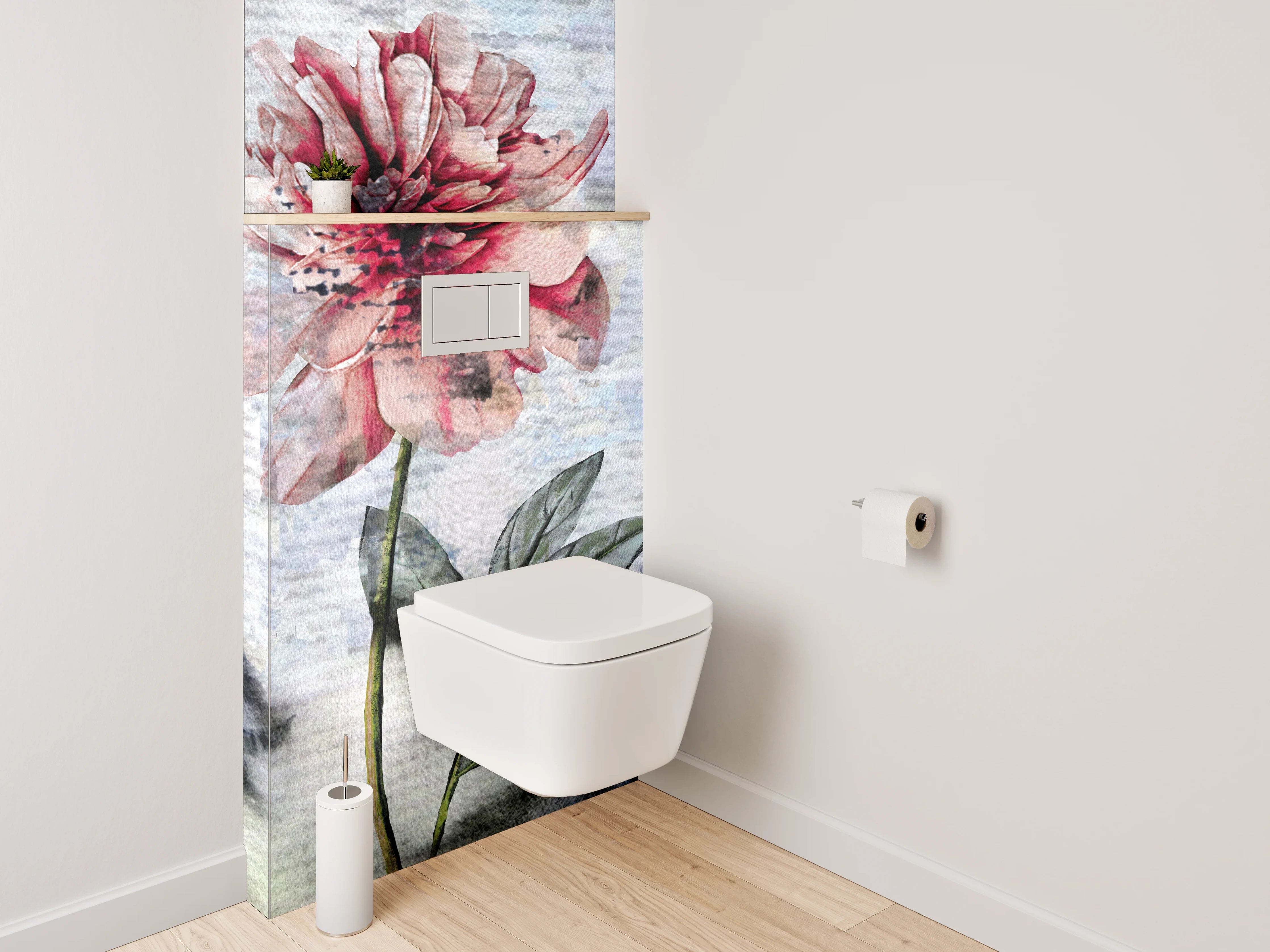 WC-Rückwand - Aquarell Pfingstrosen auf sanftem Hintergrund