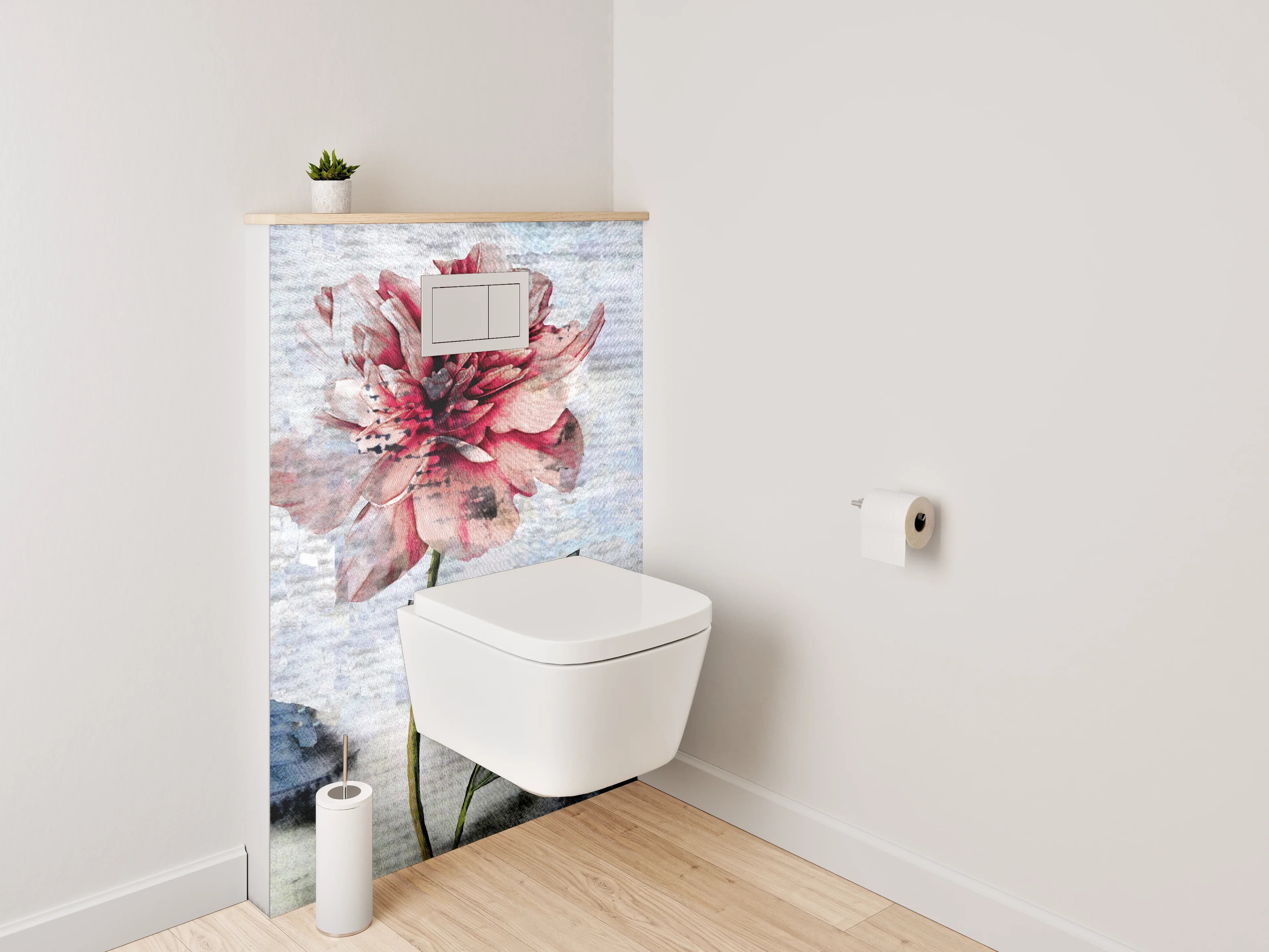 WC-Rückwand - Aquarell Pfingstrosen auf sanftem Hintergrund