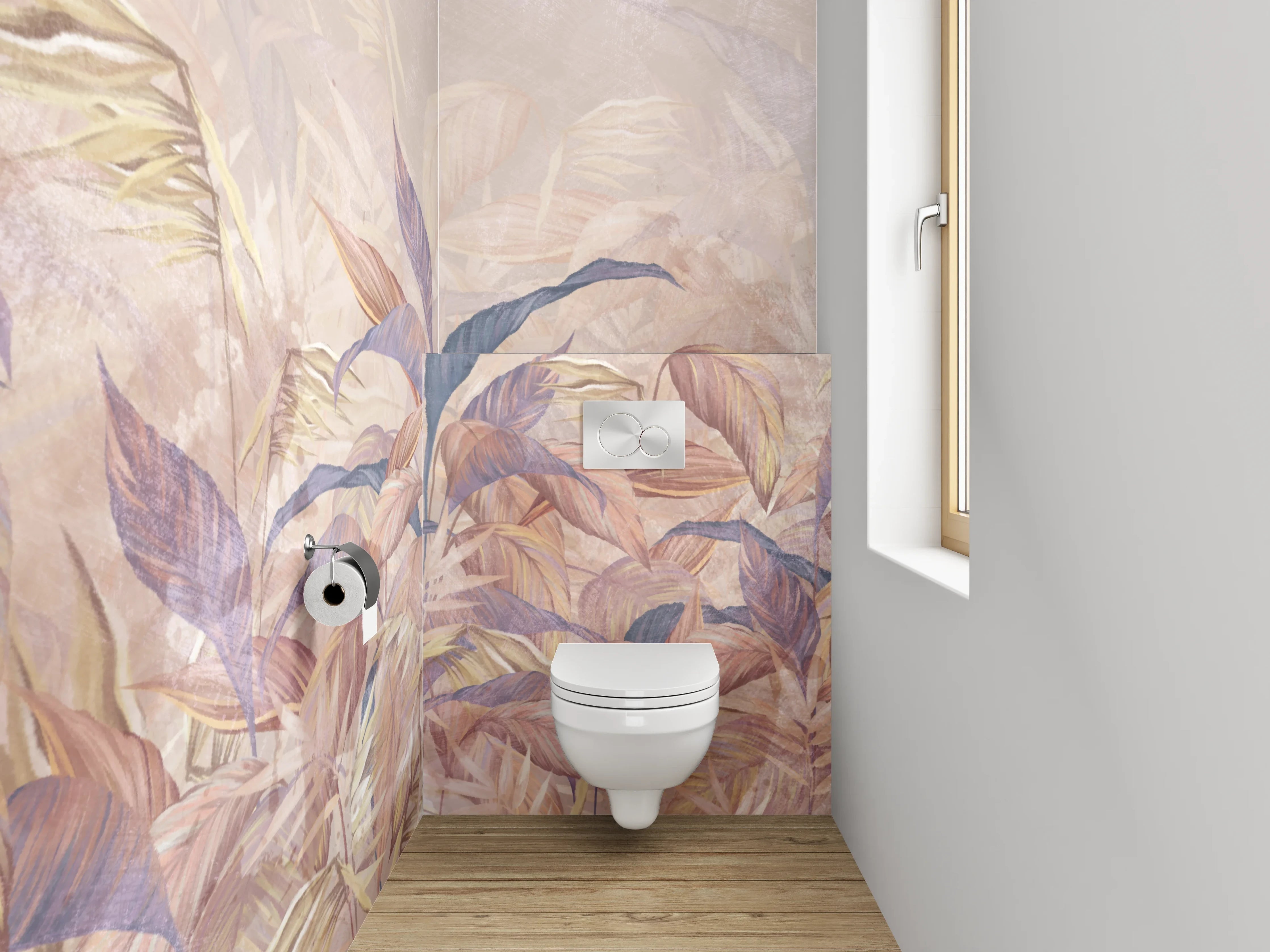 WC-Rückwand - Aquarell Pflanzen Blätter Pastell