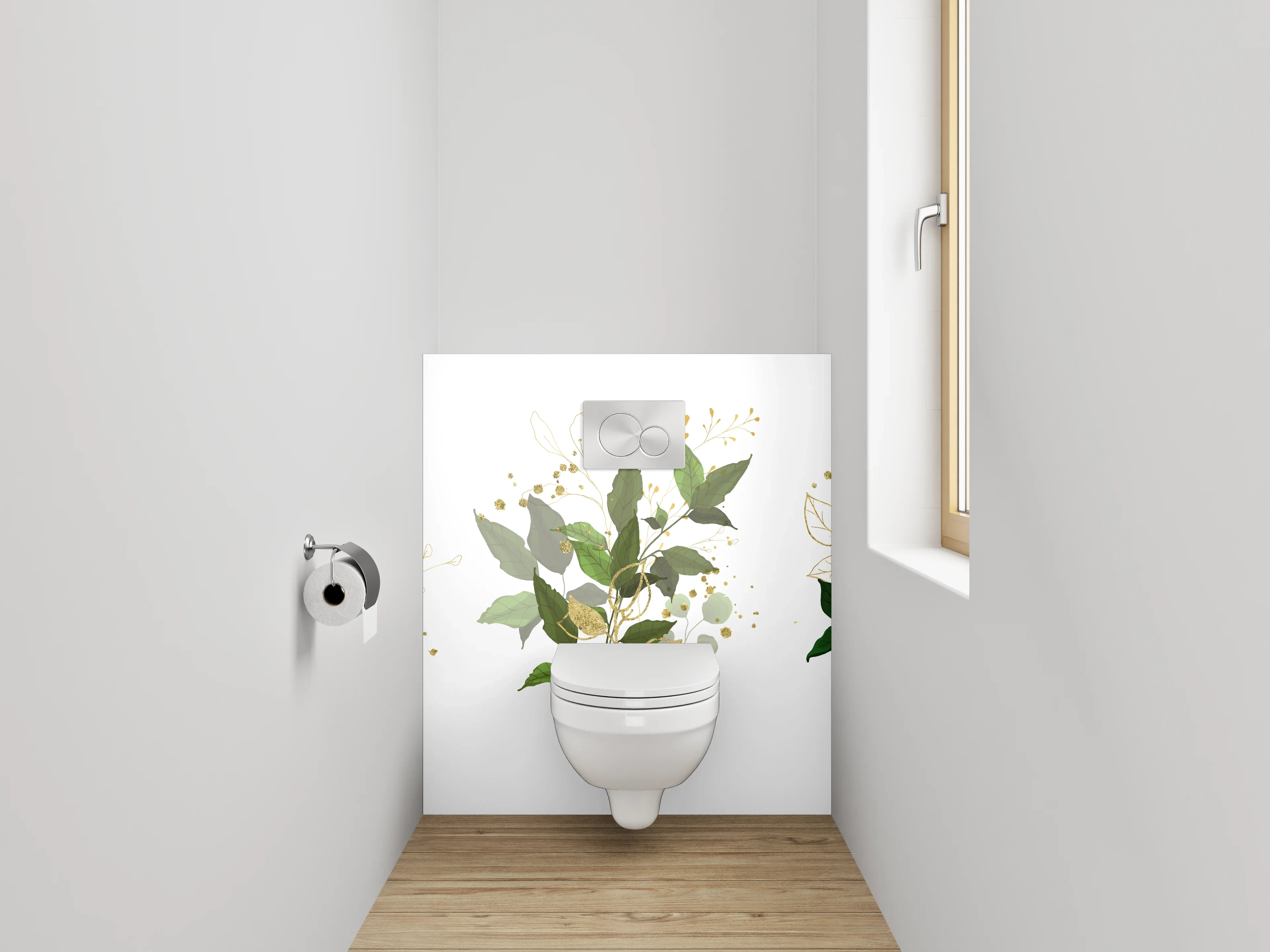 WC-Rückwand - Aquarell Pflanzen Poster Grün Gold