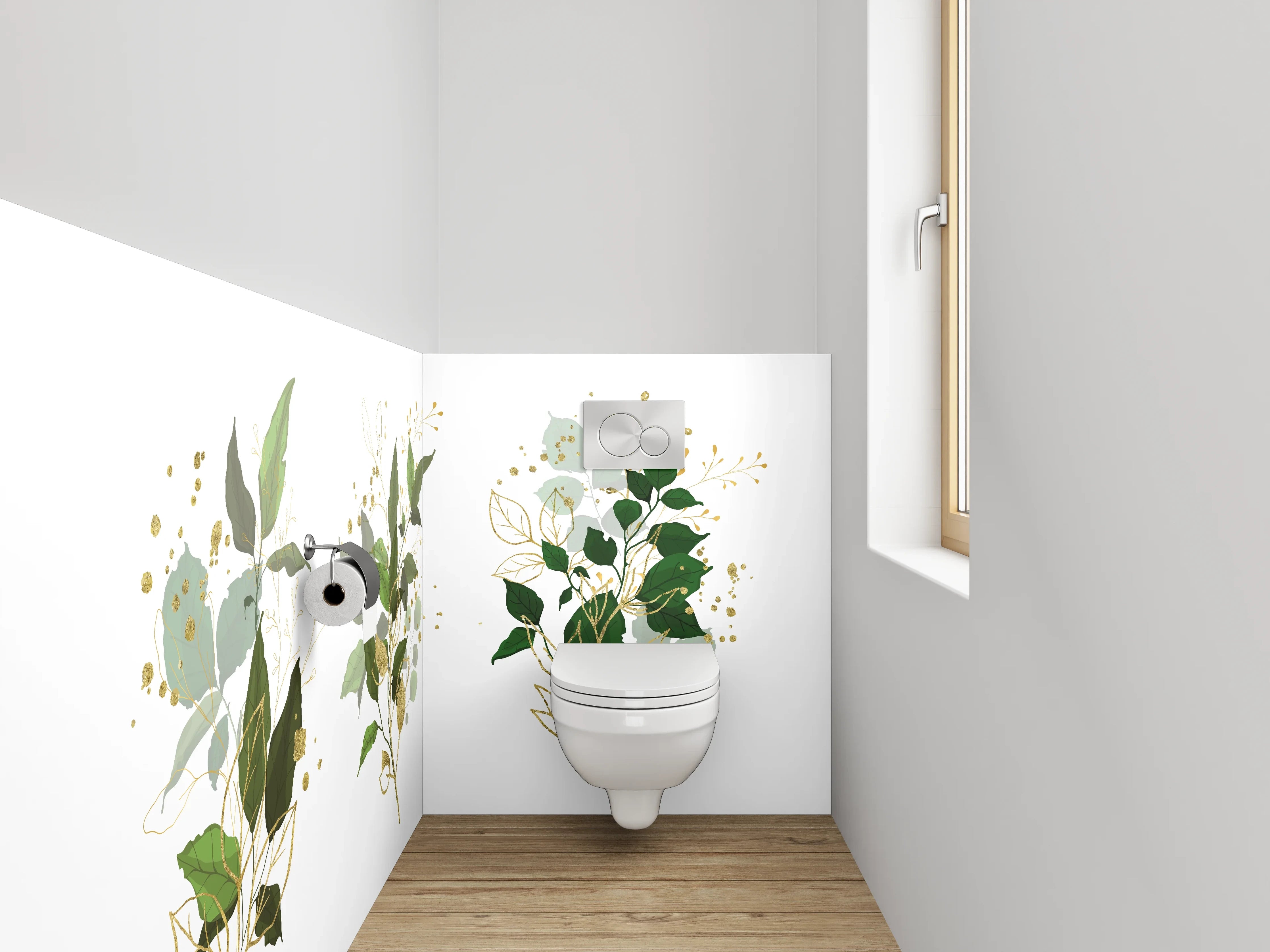 WC-Rückwand - Aquarell Pflanzen Poster Grün Gold