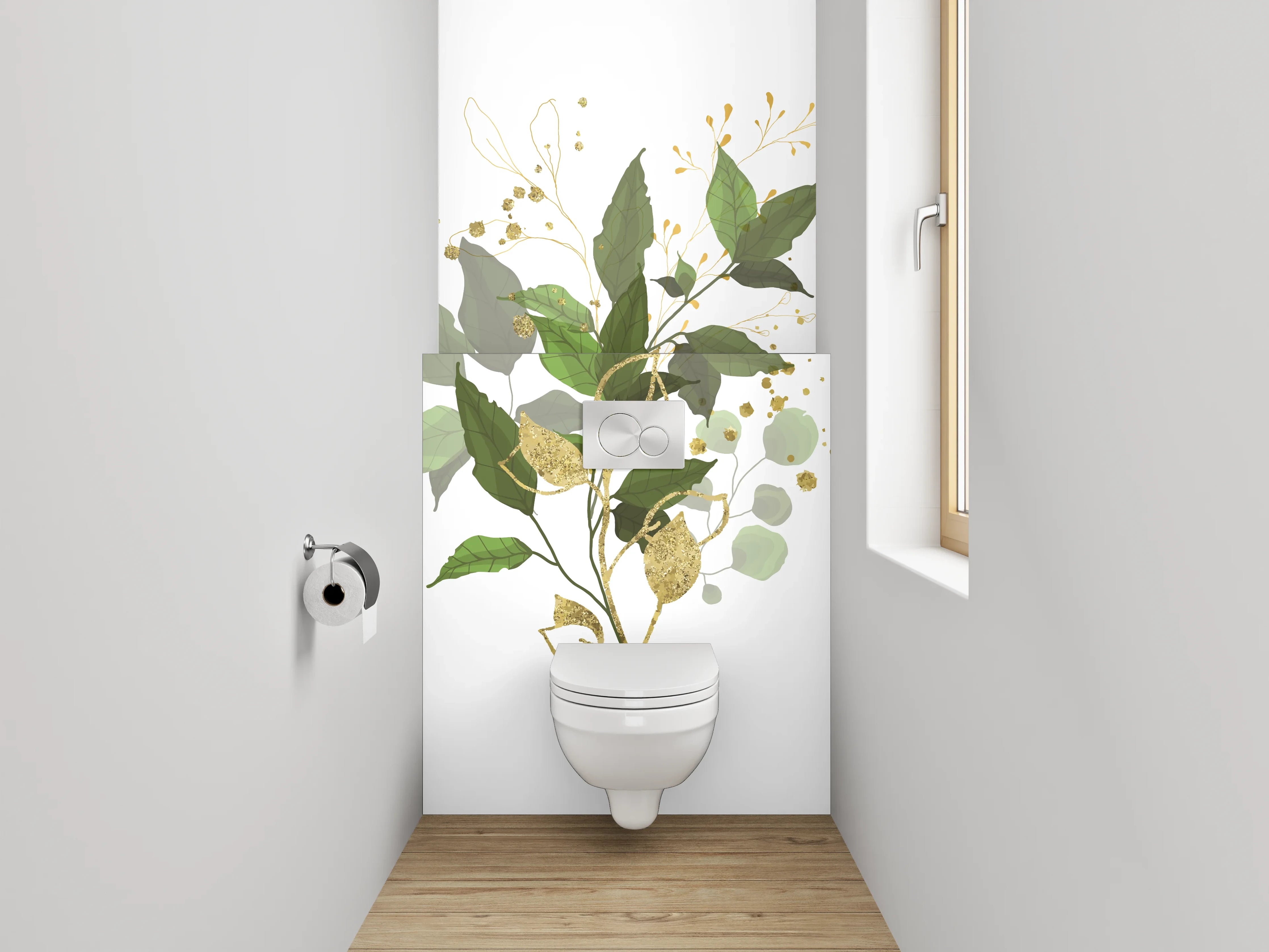 WC-Rückwand - Aquarell Pflanzen Poster Grün Gold