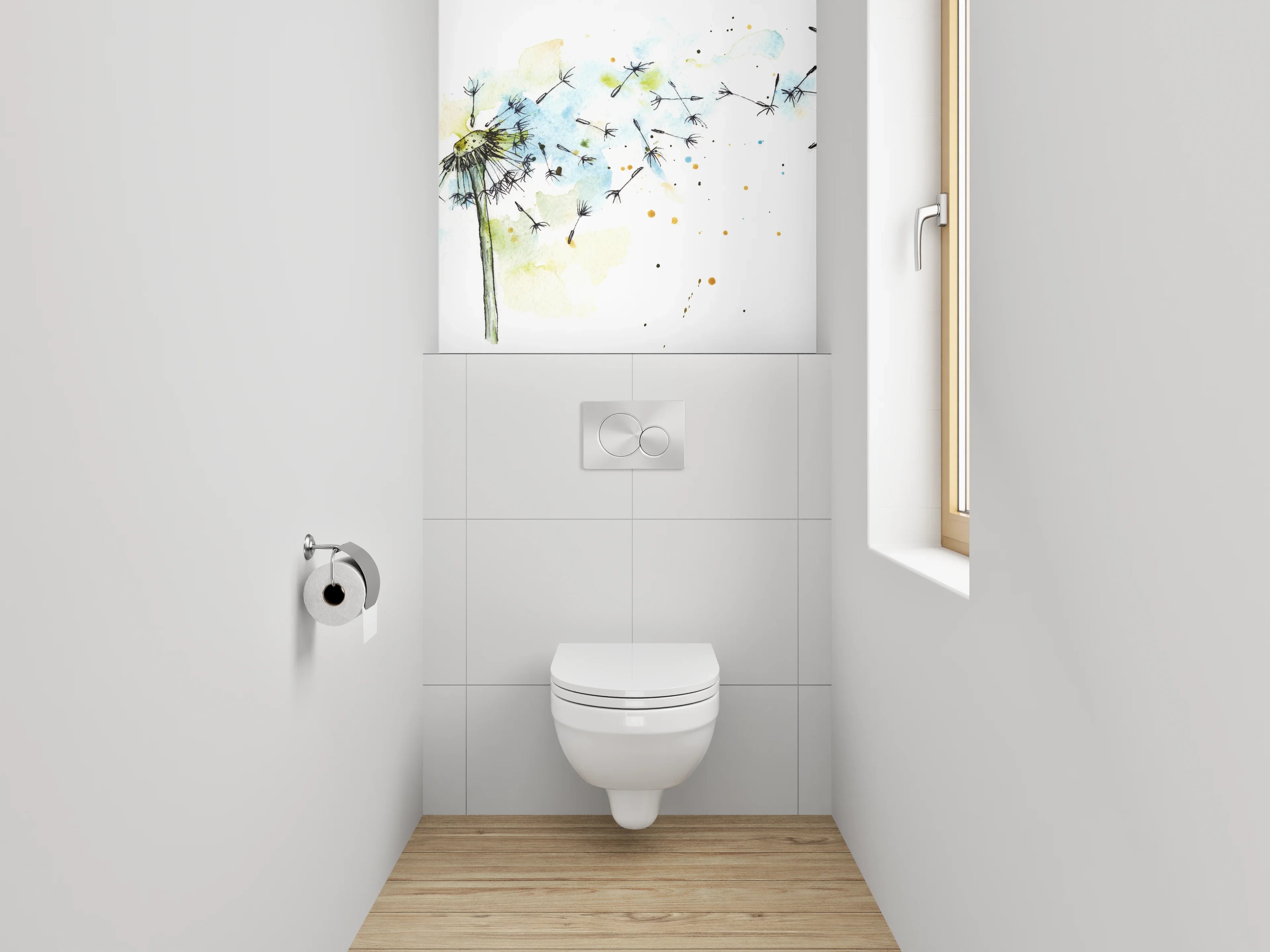 WC-Rückwand - Aquarell Pusteblume Leicht Blau Grün