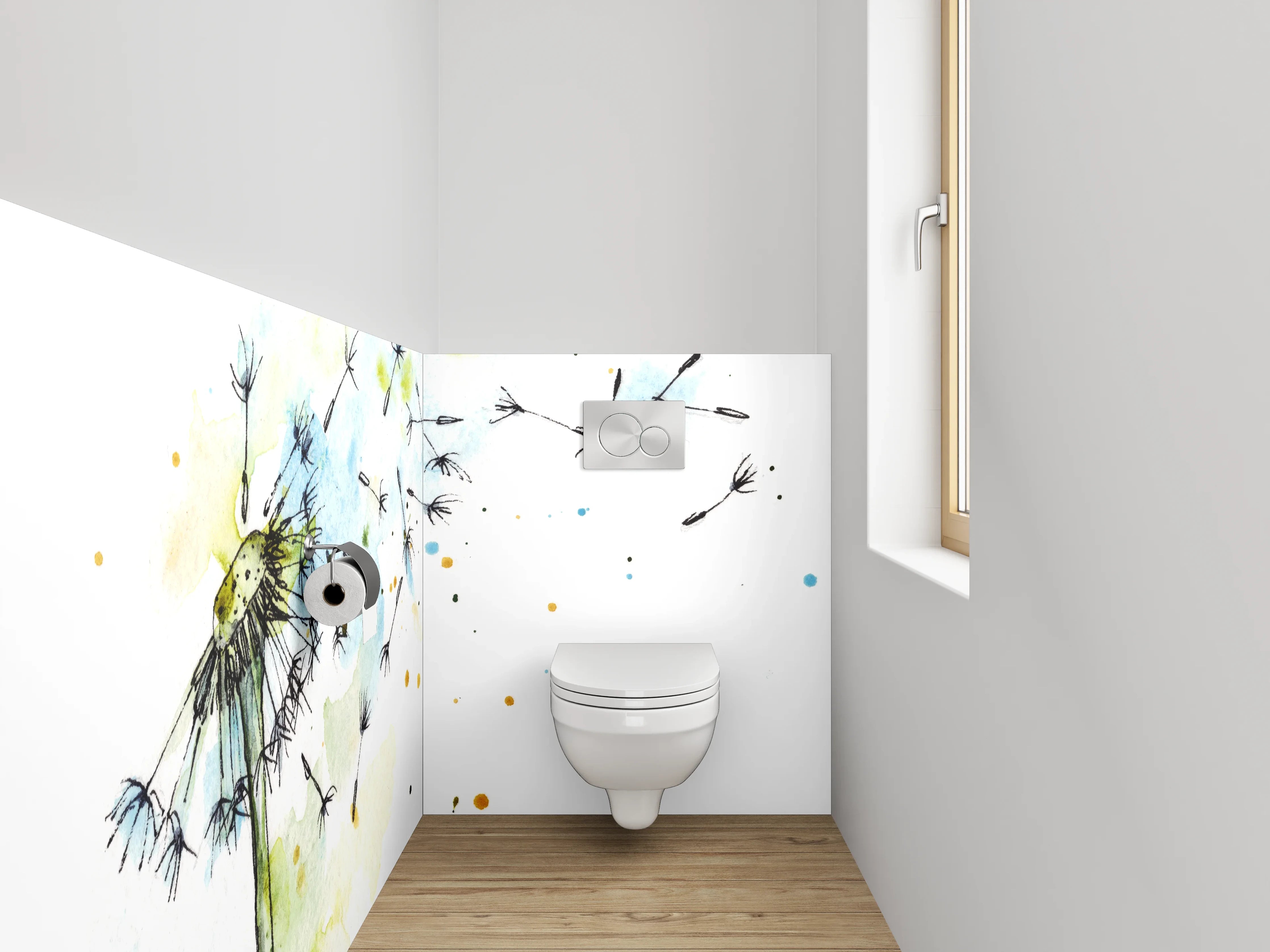 WC-Rückwand - Aquarell Pusteblume Leicht Blau Grün
