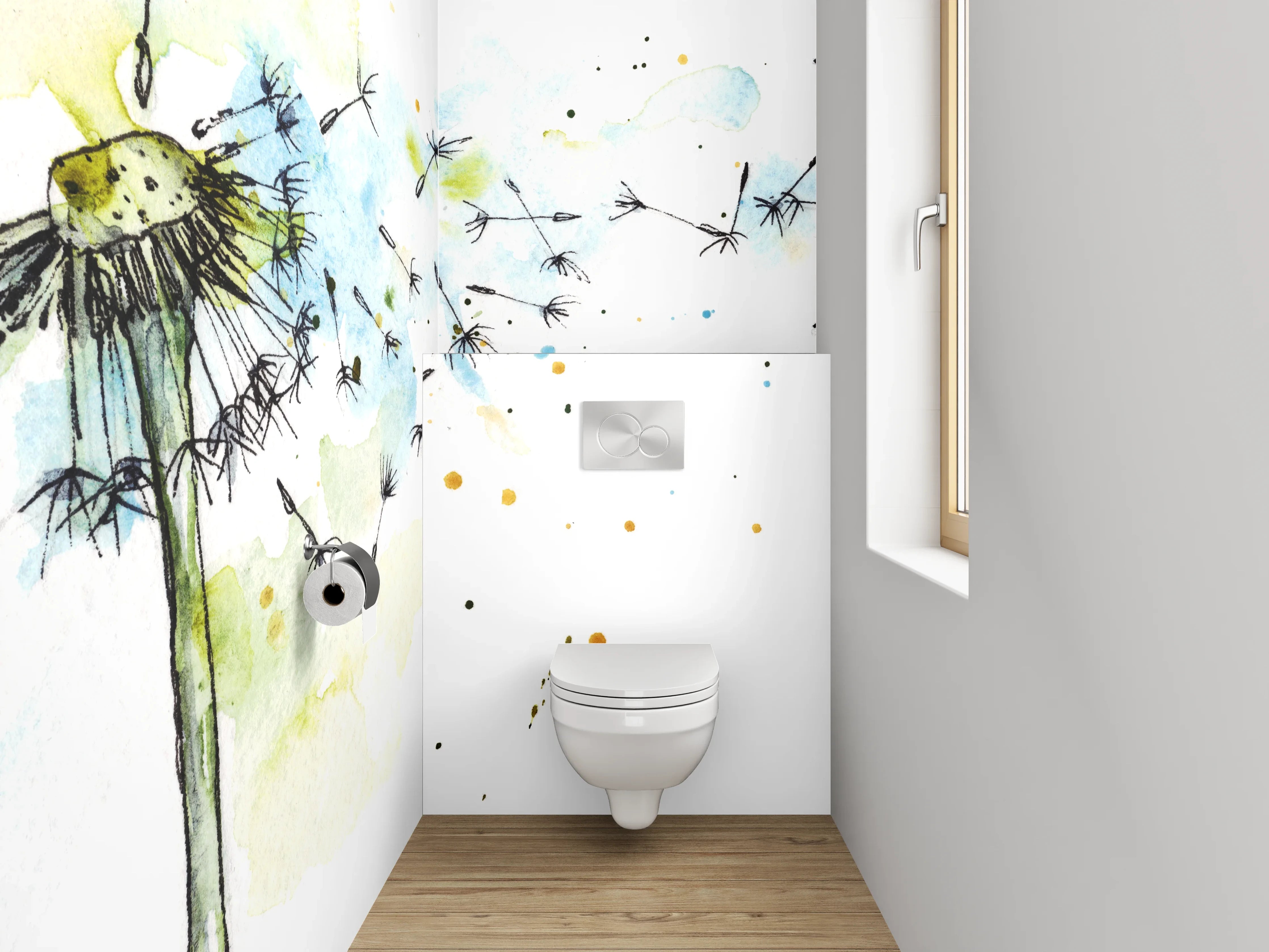 WC-Rückwand - Aquarell Pusteblume Leicht Blau Grün
