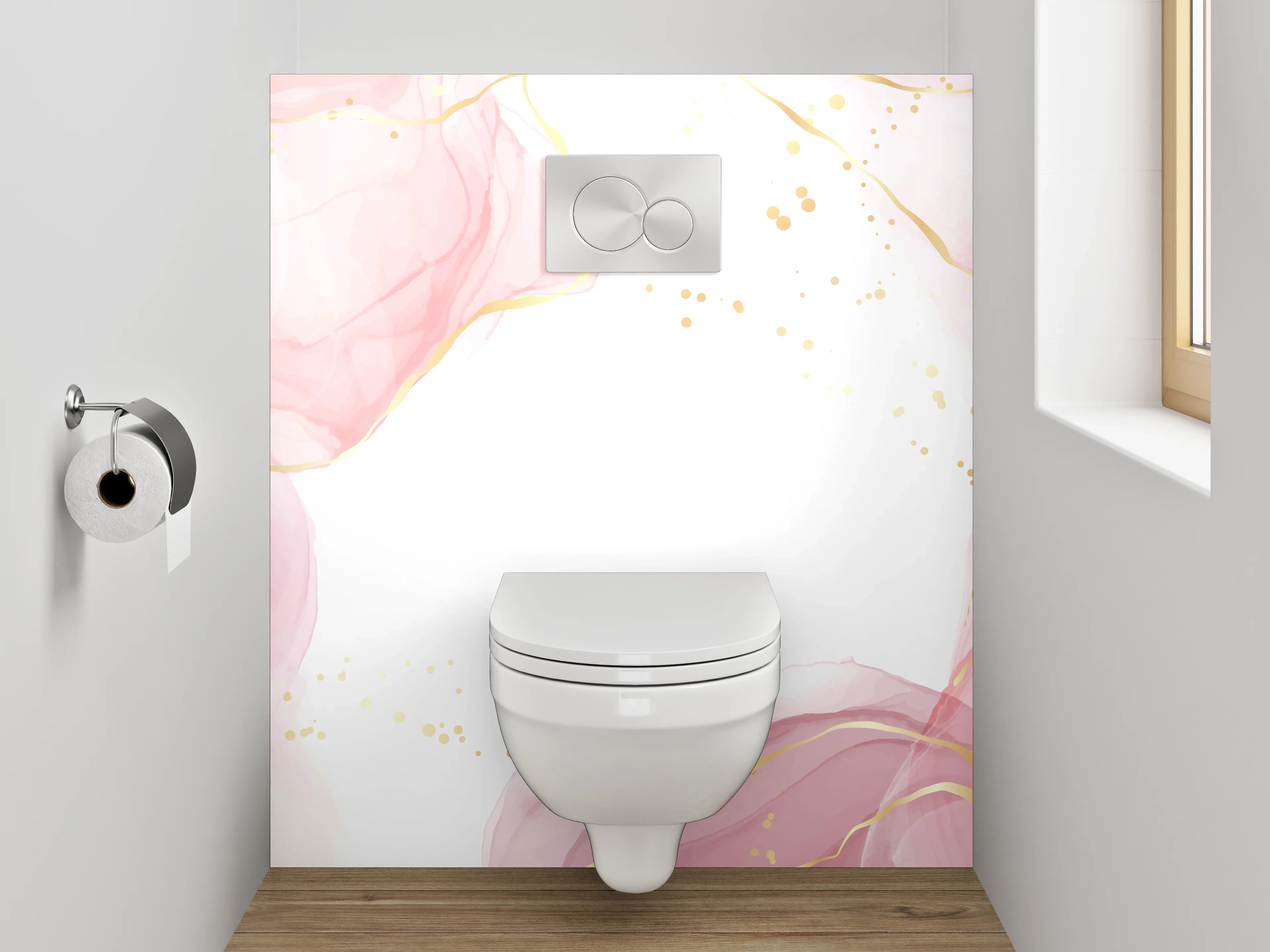 WC-Rückwand - Aquarell Rosa Gold Marmor Look