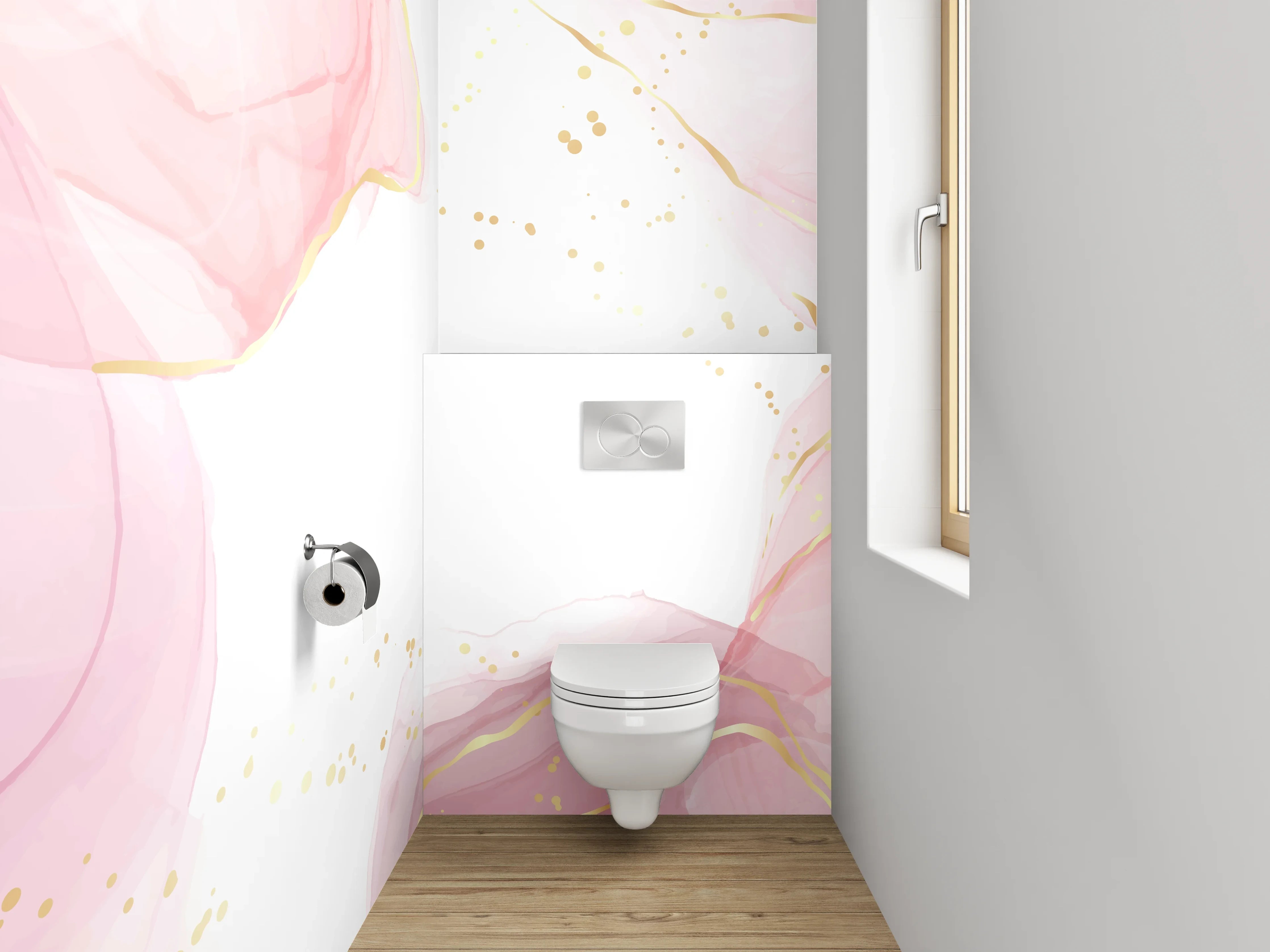 WC-Rückwand - Aquarell Rosa Gold Marmor Look